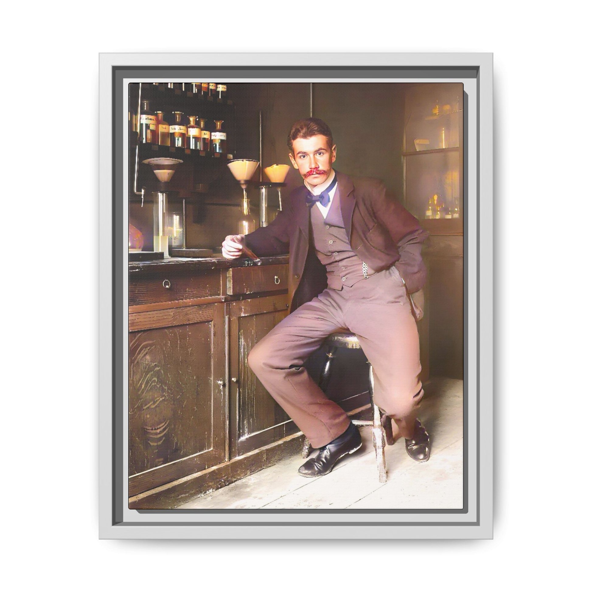 A restored vintage portrait of Dr. Kinnaird in Princeton, NJ. This framed matte canvas captures 19th-century academic excellence, intellect, and scientific history.