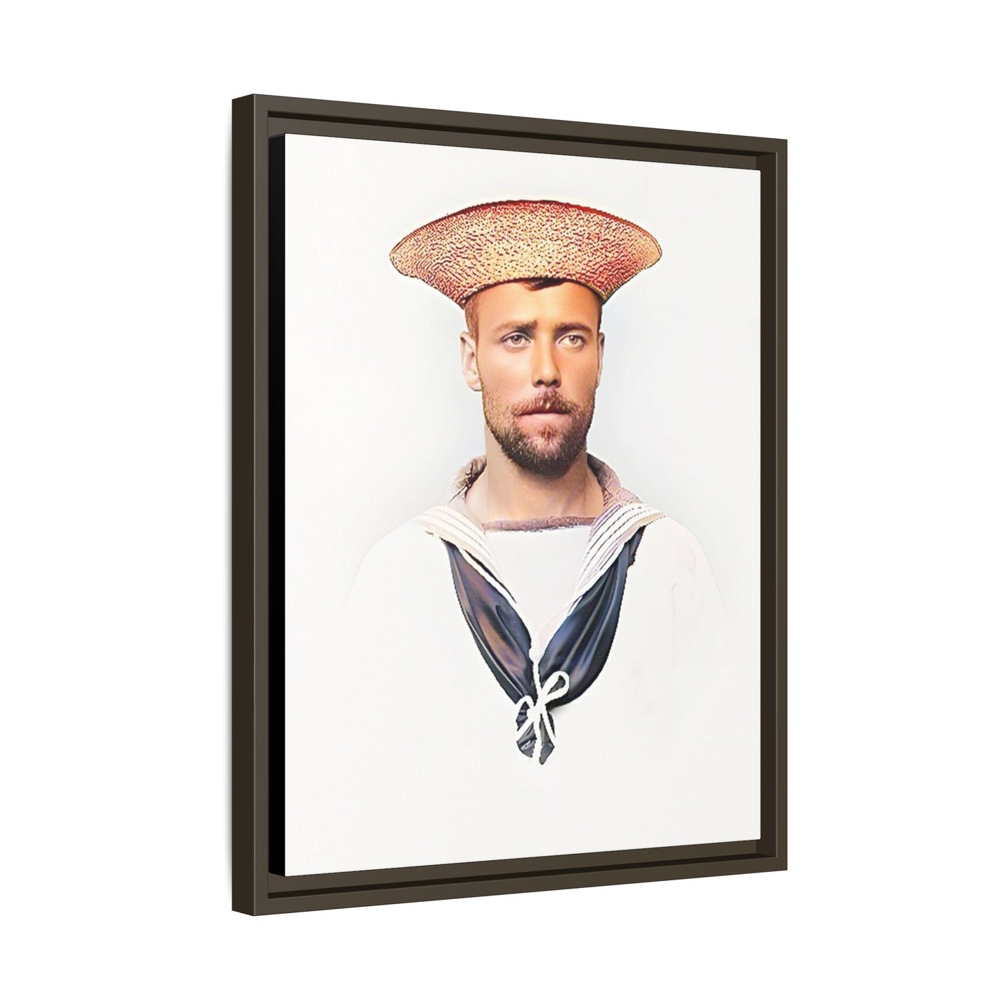 A restored vintage portrait of Elijah, a British sailor in Weihaiwei, China. This framed matte canvas honors naval history, tradition, and duty.