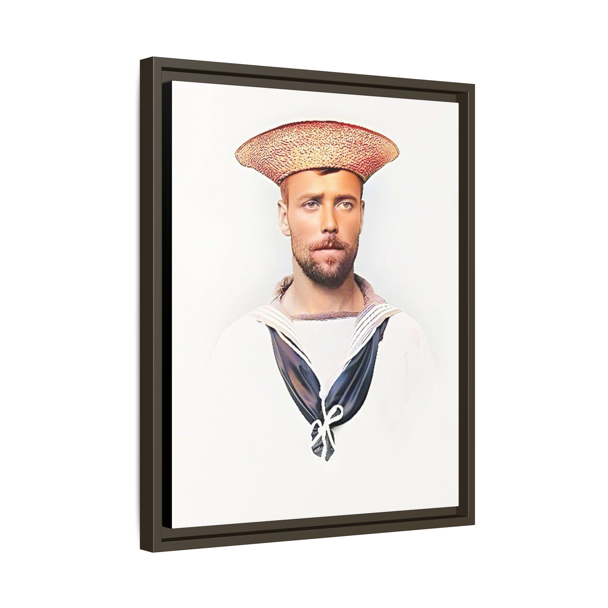 A restored vintage portrait of Elijah, a British sailor in Weihaiwei, China. This framed matte canvas honors naval history, tradition, and duty.