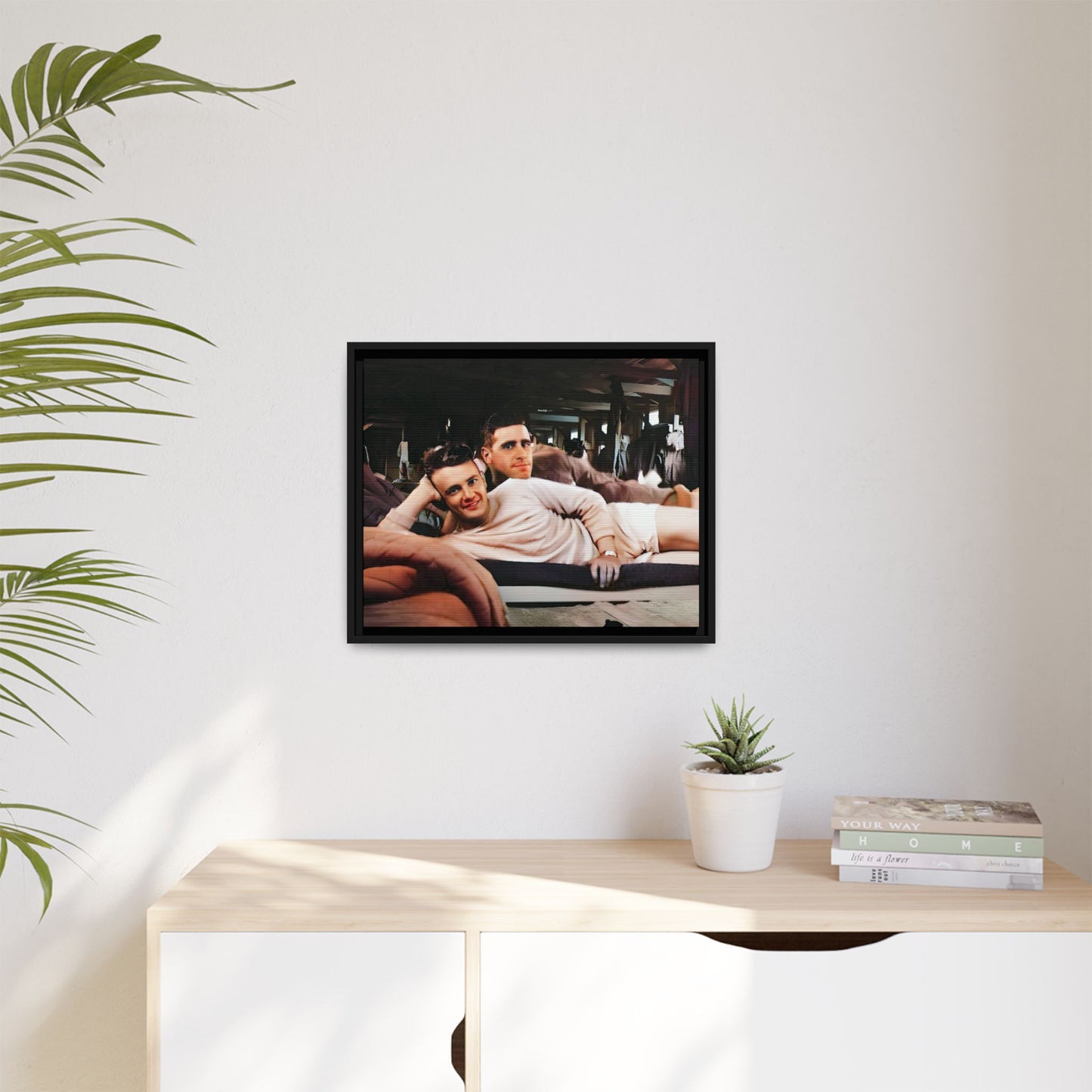 Jules & Seymour - At Ease Together | Vintage 1940s Gay Couple Photo | Restored Framed Matte Canvas Art | Camp Campbell KY Gay Couple