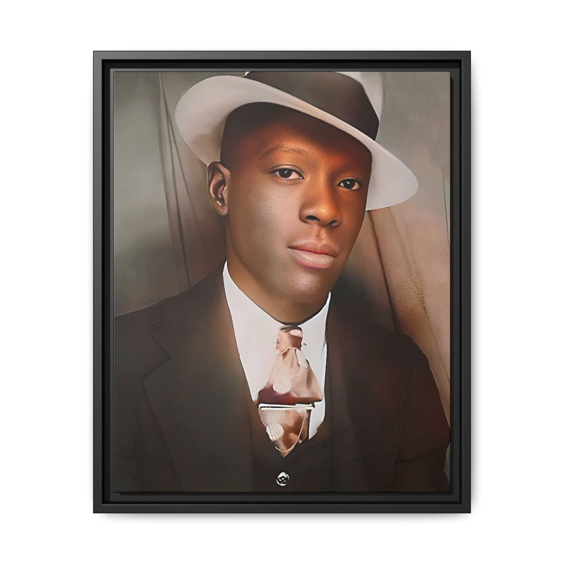 A framed vintage portrait on matte canvas featuring Louis in Meridian, Mississippi, capturing timeless elegance and classic sophistication. African-American Male Photo Booth