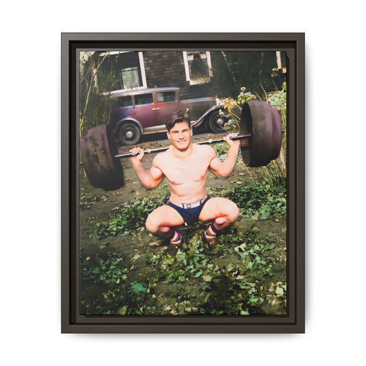 A restored 1934 vintage portrait of Wayne in Lake Forest, Illinois. This framed matte canvas captures strength, charm, and small-town American heritage. Gay Body Builder