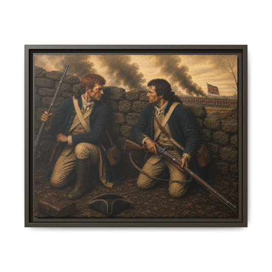 COL-023 Stone Wall Vigil depicting two Continental Army soldiers sheltering behind a stone wall during a Revolutionary War battle.