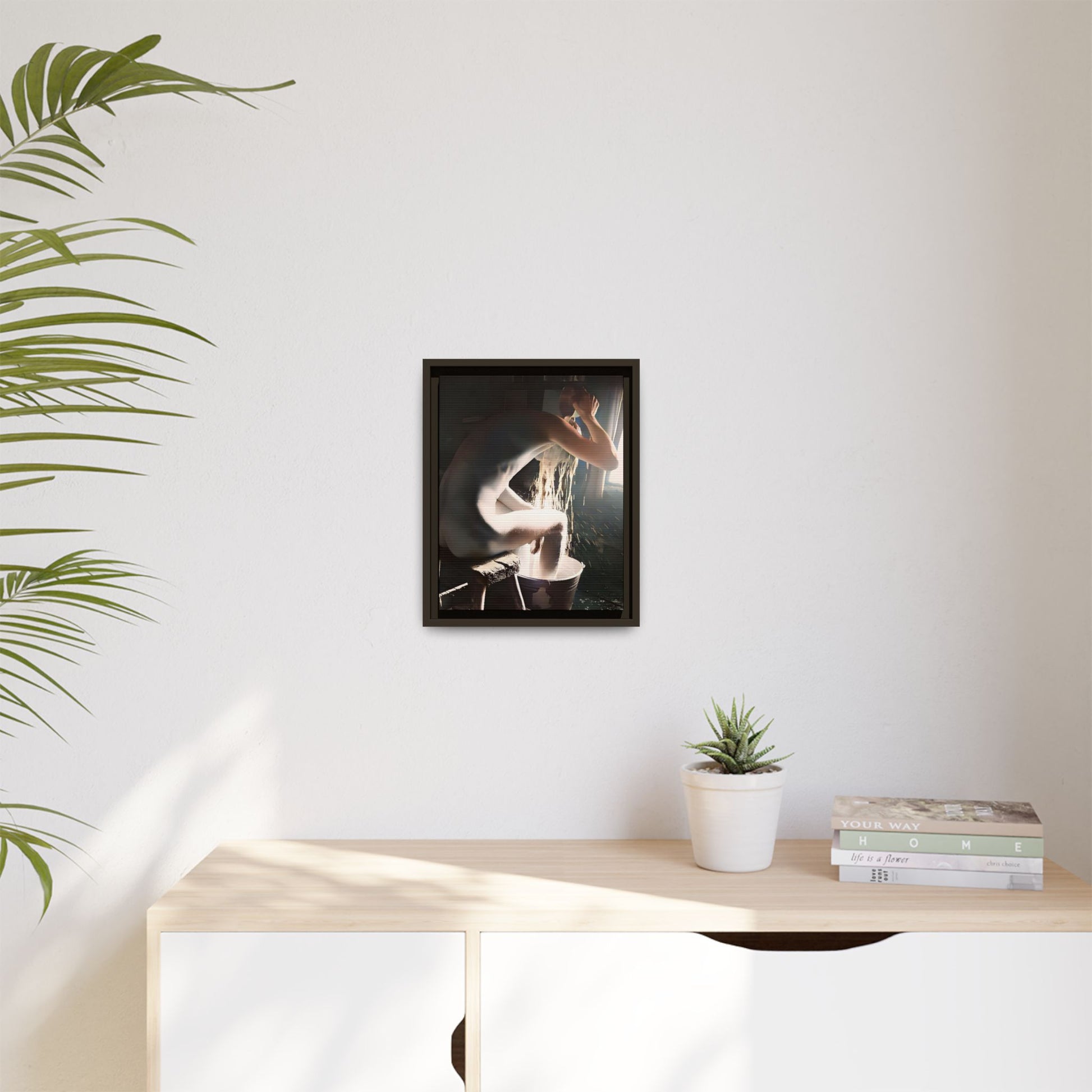 Restored early 20th-century photo of Roy during a rustic bathing ritual in Rock Springs, Wyoming, framed as wall décor celebrating simplicity and renewal.
