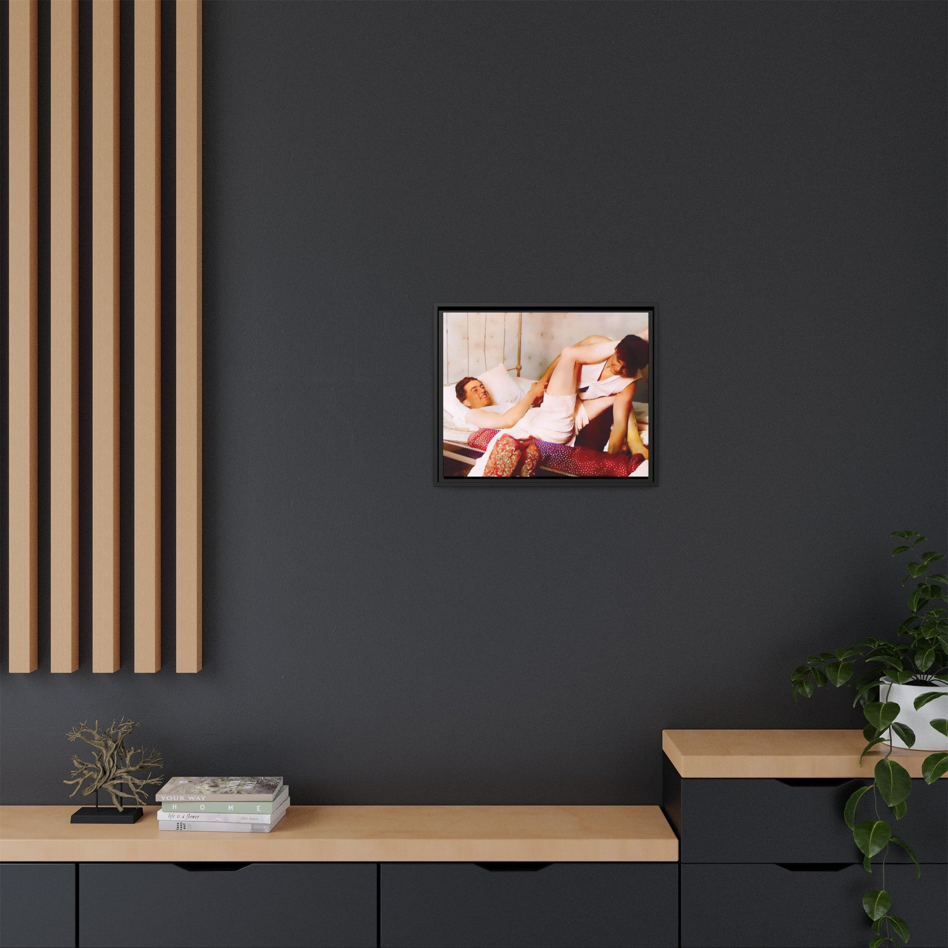 A restored vintage portrait of Andrew & Peter in Galena, Illinois. This framed matte canvas captures LGBTQ+ love, joy, and connection, making it a timeless and meaningful addition to any art collection or home decor. Gay Couple