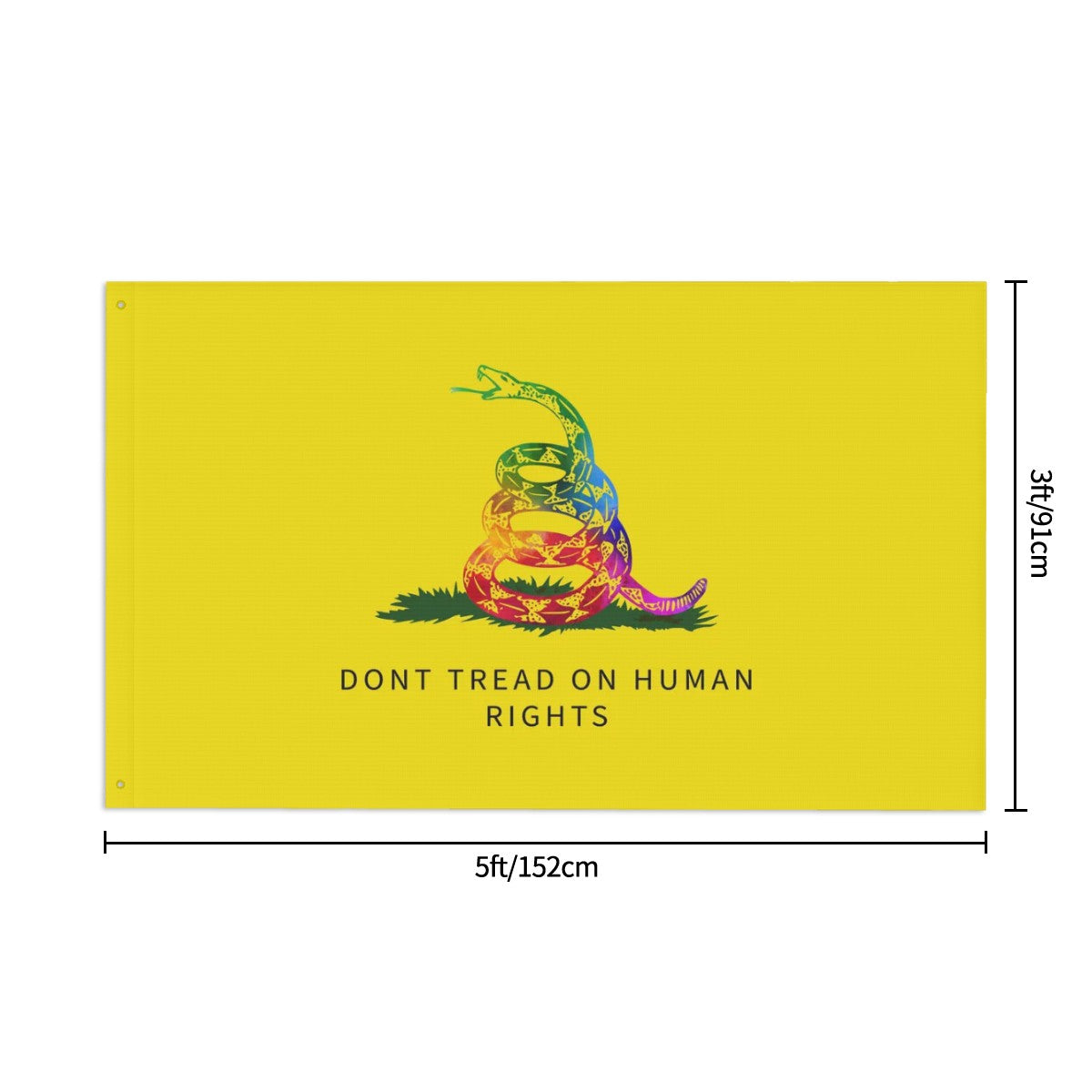 Rainbow “Don’t Tread on Human Rights” Flag – LGBTQ+ Gadsden Protest Banner | 3x5 Double-Sided