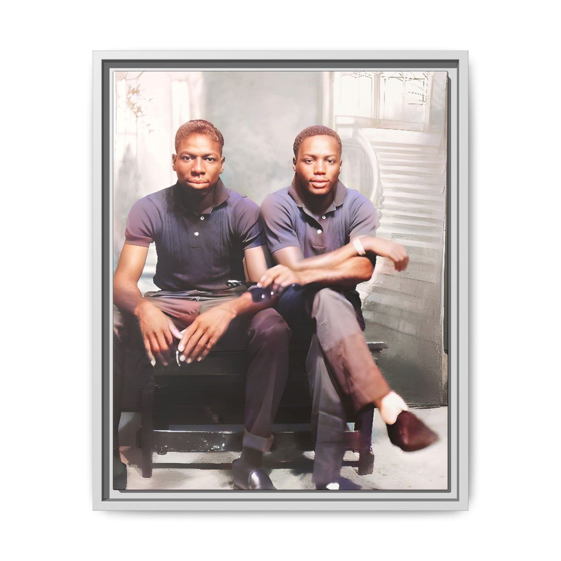 Vintage LGBTQ+ love portrait of Raymond & Paul in Brooklyn, NY. A tribute to African American queer history, now available as a museum-quality matte canvas print. A powerful statement piece celebrating love, identity, and resilience. Gay Couple