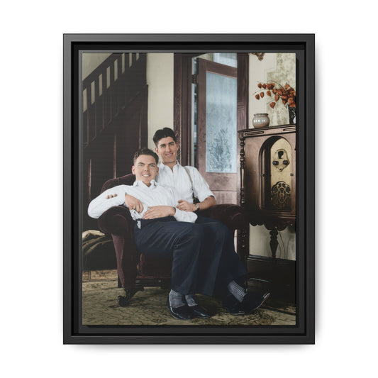 Early 20th century interior double portrait vintage photograph canvas wall art