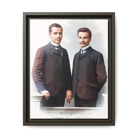 A restored vintage portrait of Asen & Gavril in Plovdiv, Bulgaria. This framed matte canvas honors LGBTQ+ history, timeless love, and European heritage. Gay Couple