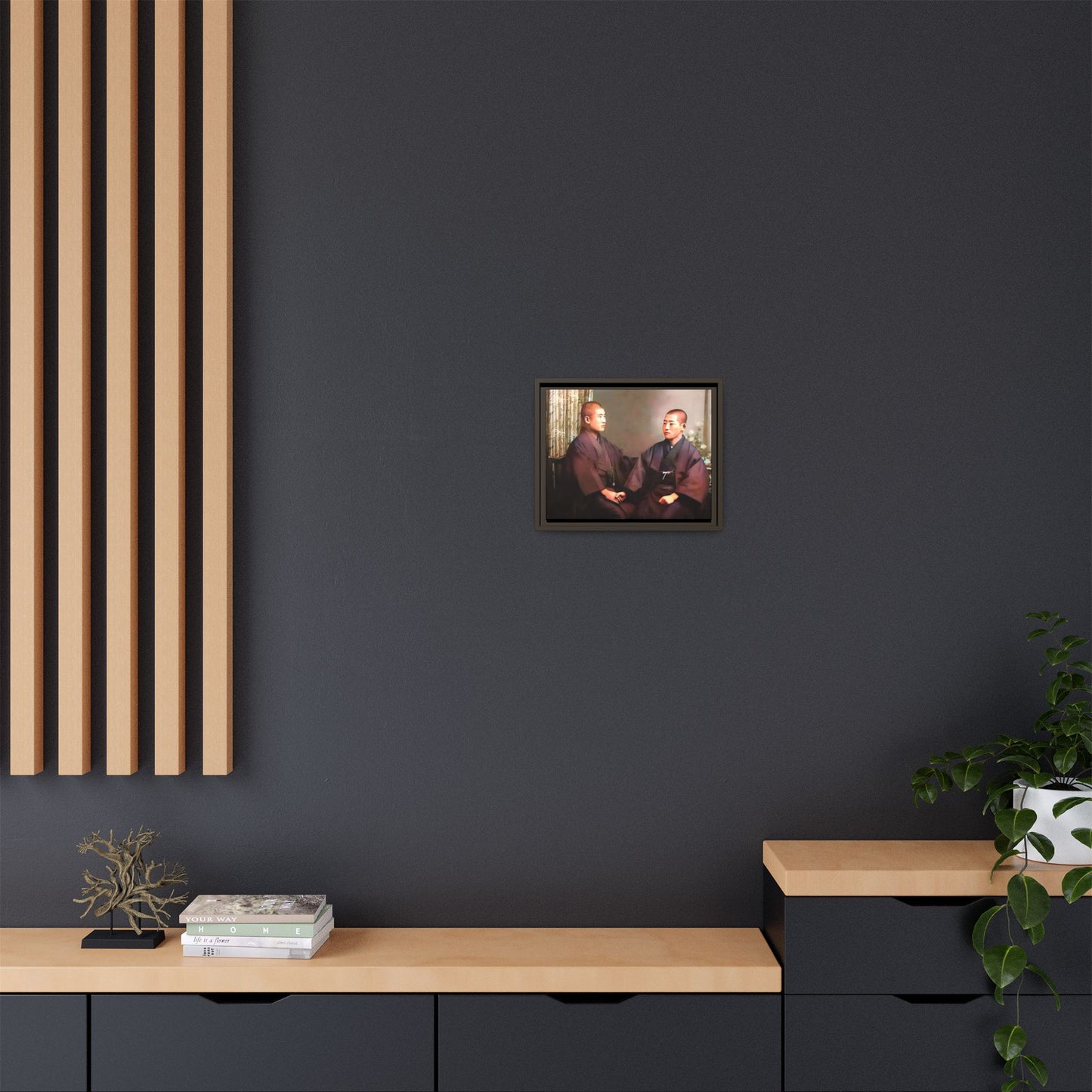 A vintage portrait of Hiroto & Atsushi in Kyoto, Japan. This framed matte canvas celebrates LGBTQ+ love, cultural heritage, and timeless elegance, making it a unique and meaningful art piece for collectors and history enthusiasts. Gay Couple