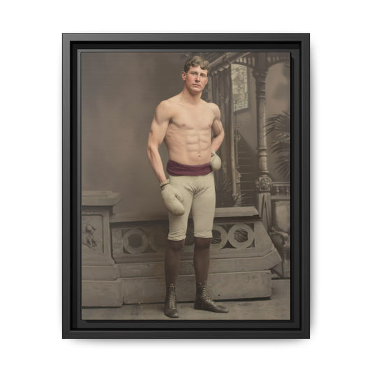 Restored vintage boxer portrait with training gloves and athletic attire framed canvas wall art