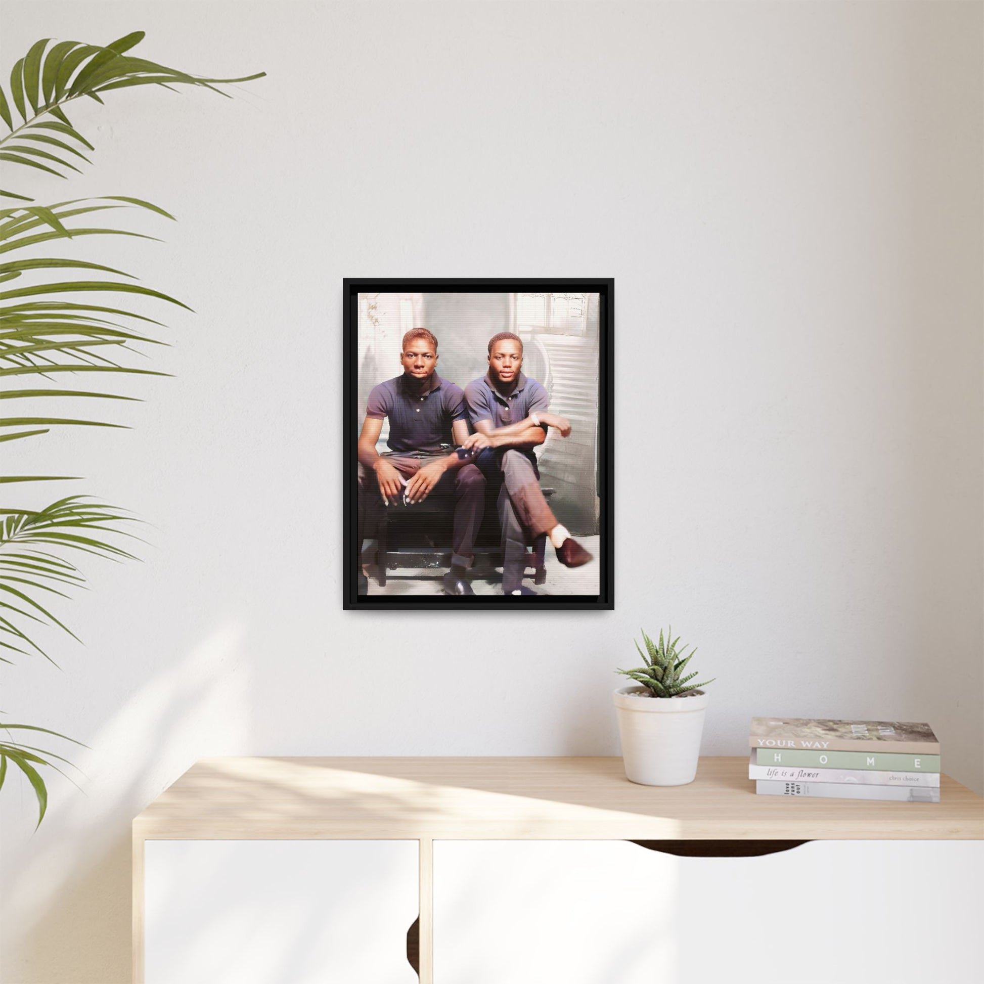 Vintage LGBTQ+ love portrait of Raymond & Paul in Brooklyn, NY. A tribute to African American queer history, now available as a museum-quality matte canvas print. A powerful statement piece celebrating love, identity, and resilience. Gay Couple