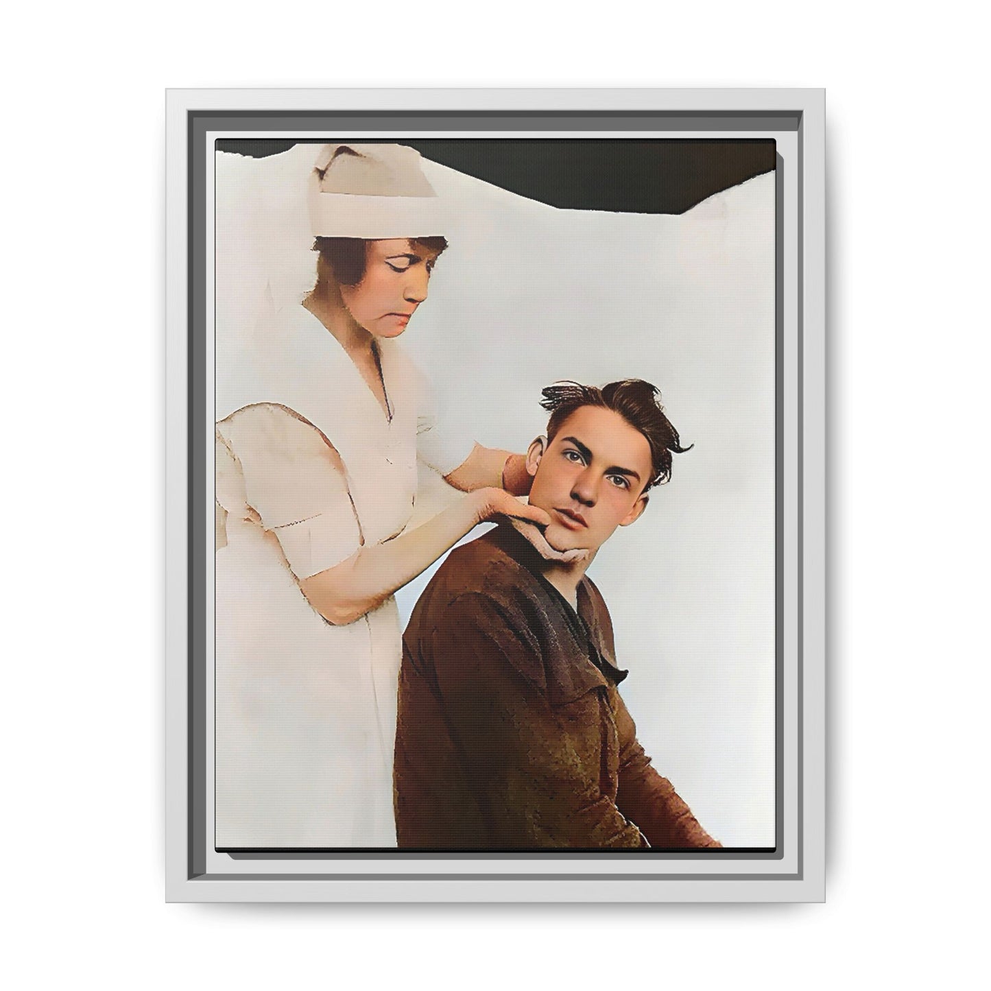 A restored vintage portrait of Dillion in Salt Lake City, Utah. This framed matte canvas captures human connection, care, and resilience. Gay Conversion Therapy