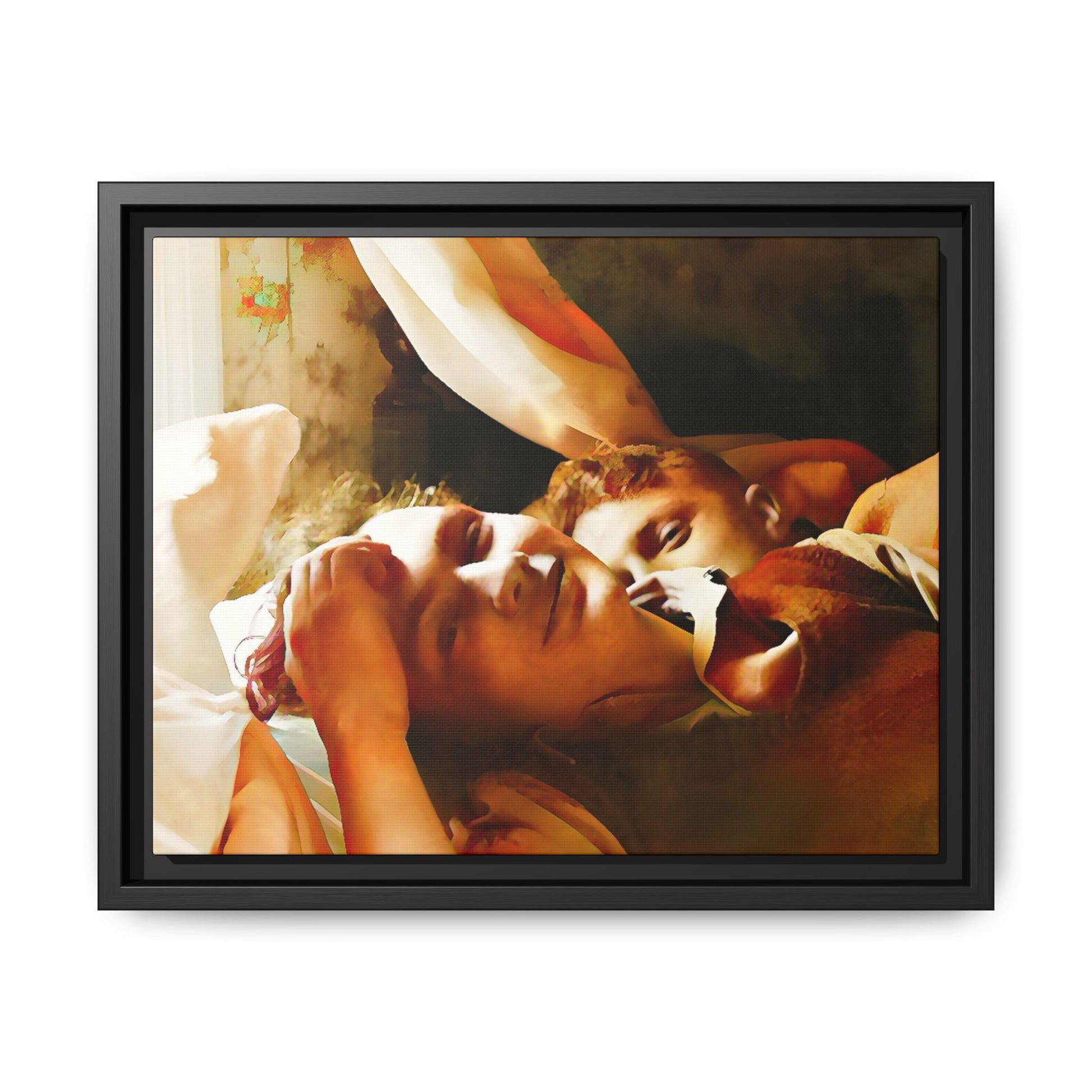 A heartwarming vintage portrait of Edwin and Floyd in Burlington, Vermont. This framed canvas print captures a quiet moment of LGBTQ+ love and intimacy, perfect for home decor, collectors, or as a sentimental gift celebrating timeless affection.