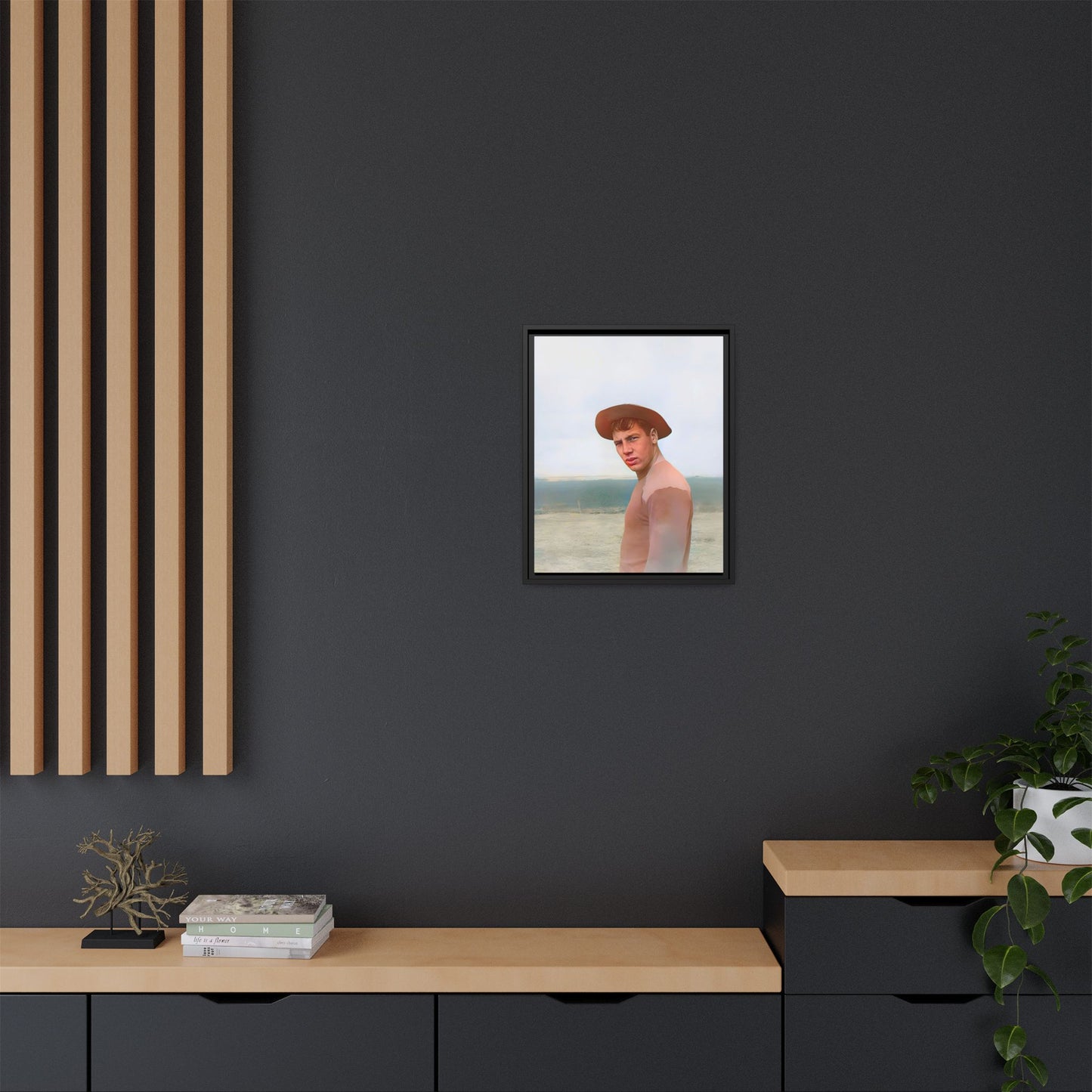 A framed vintage portrait on matte canvas featuring Victor at Cannon Beach, Oregon, capturing the rugged beauty of coastal life.