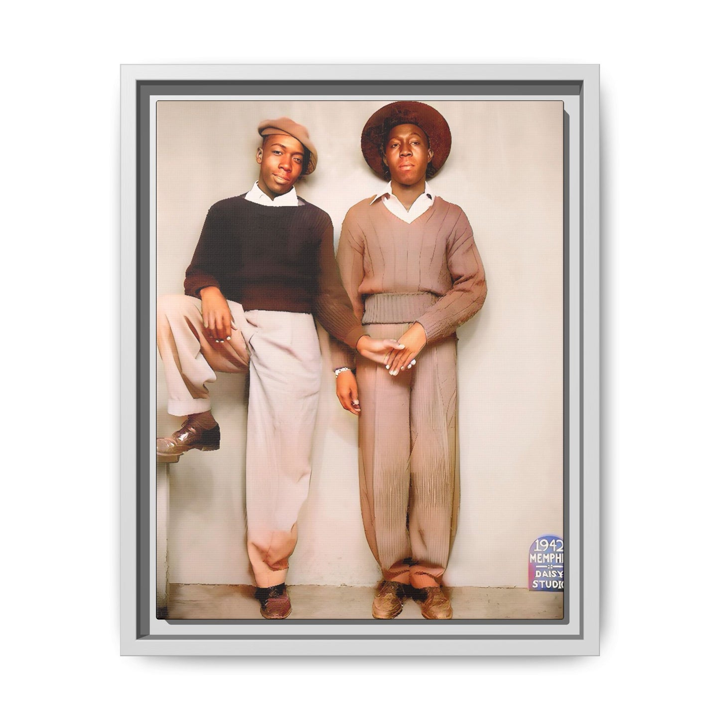 Vintage Gay studio portrait of Kenneth & Edgar, Memphis 1942. A beautifully restored black queer history canvas print celebrating love, resilience, and connection. Queer Couple