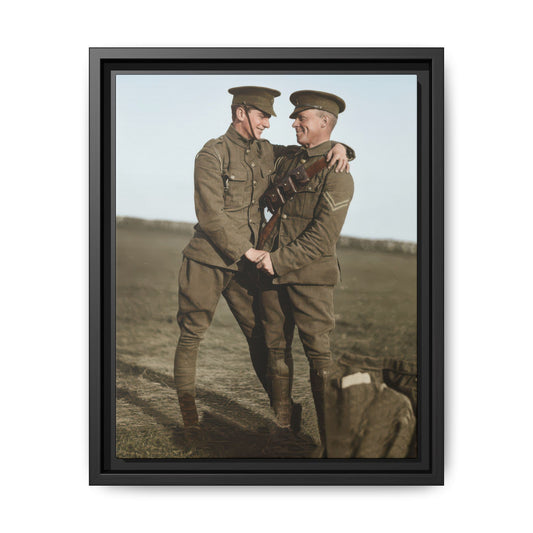 Early 20th century military double portrait vintage photograph framed canvas wall art