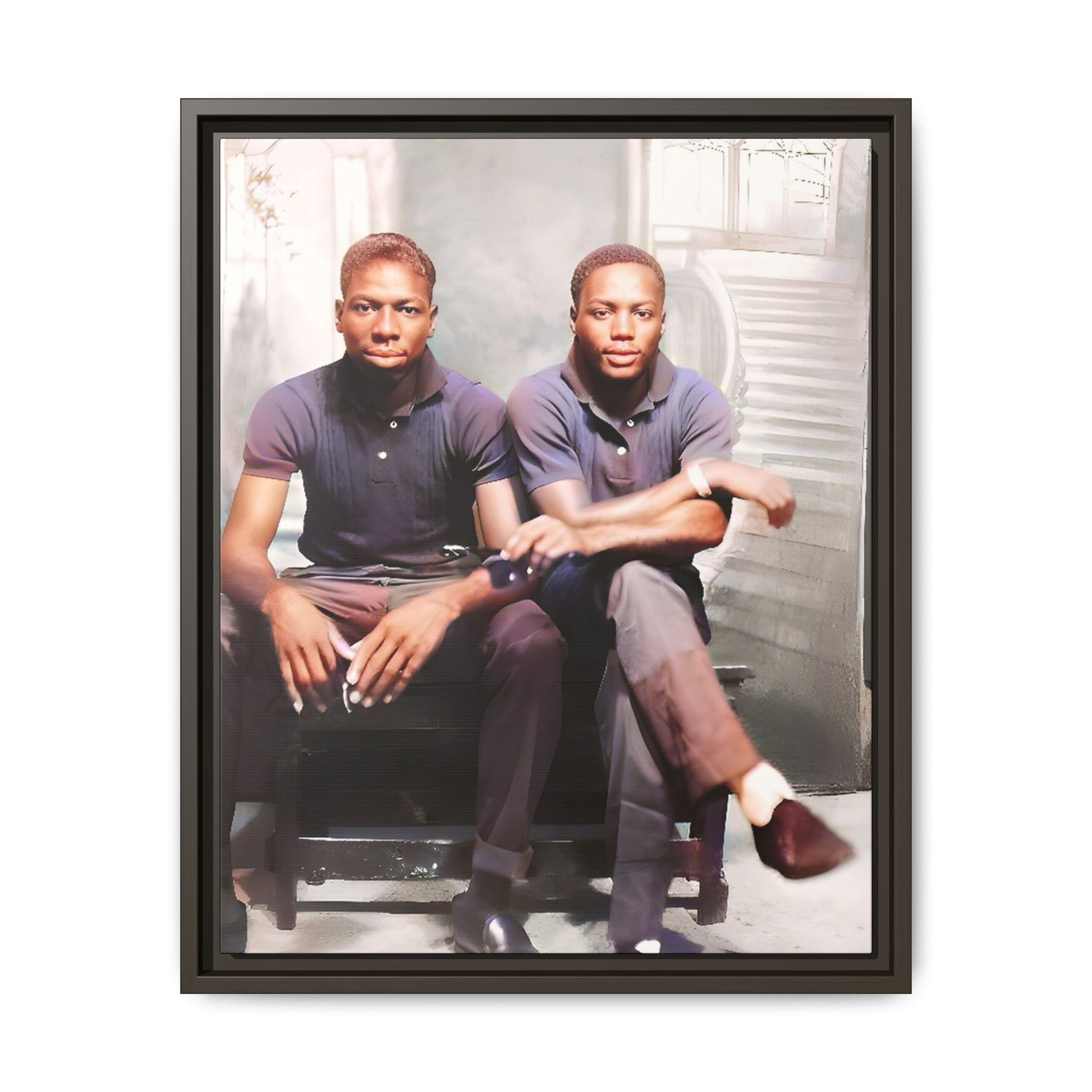 Vintage LGBTQ+ love portrait of Raymond & Paul in Brooklyn, NY. A tribute to African American queer history, now available as a museum-quality matte canvas print. A powerful statement piece celebrating love, identity, and resilience. Gay Couple