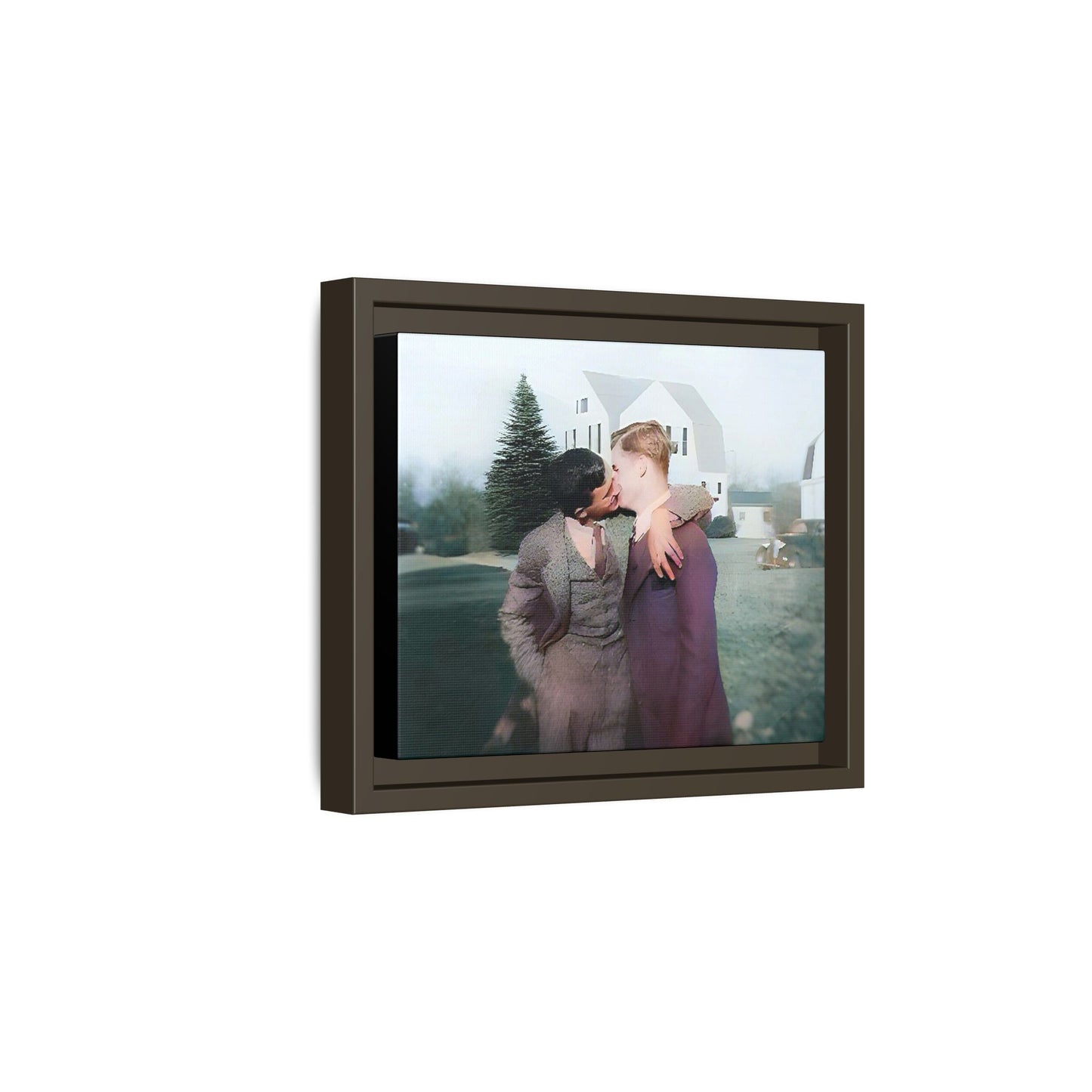 A vintage LGBTQ+ portrait of Milton & Shawn in Londonderry, NH. This framed matte canvas captures a timeless moment of love and resilience, making it a perfect piece for collectors, history enthusiasts, and those celebrating love in all forms. Gay Couple Art