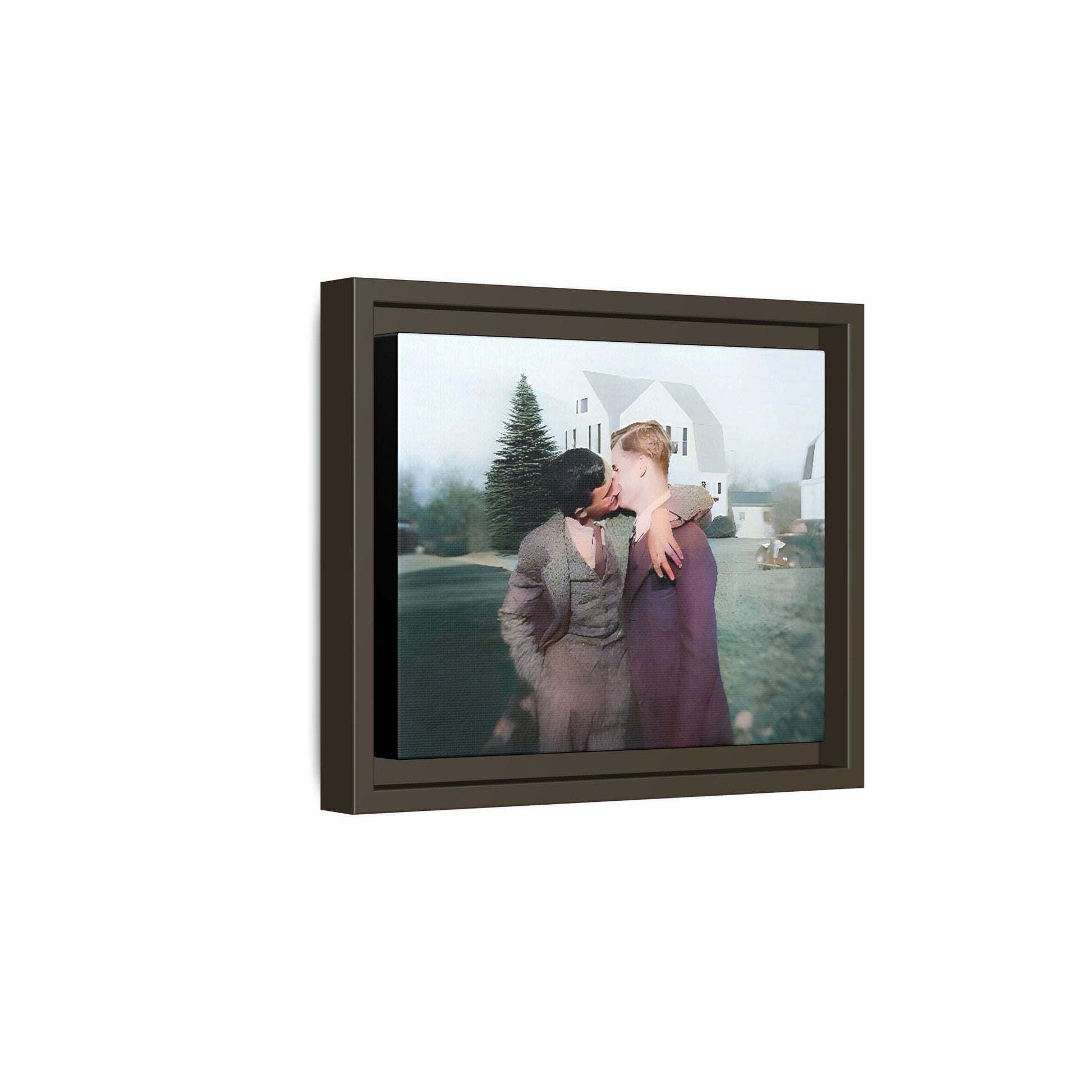A vintage LGBTQ+ portrait of Milton & Shawn in Londonderry, NH. This framed matte canvas captures a timeless moment of love and resilience, making it a perfect piece for collectors, history enthusiasts, and those celebrating love in all forms. Gay Couple Art