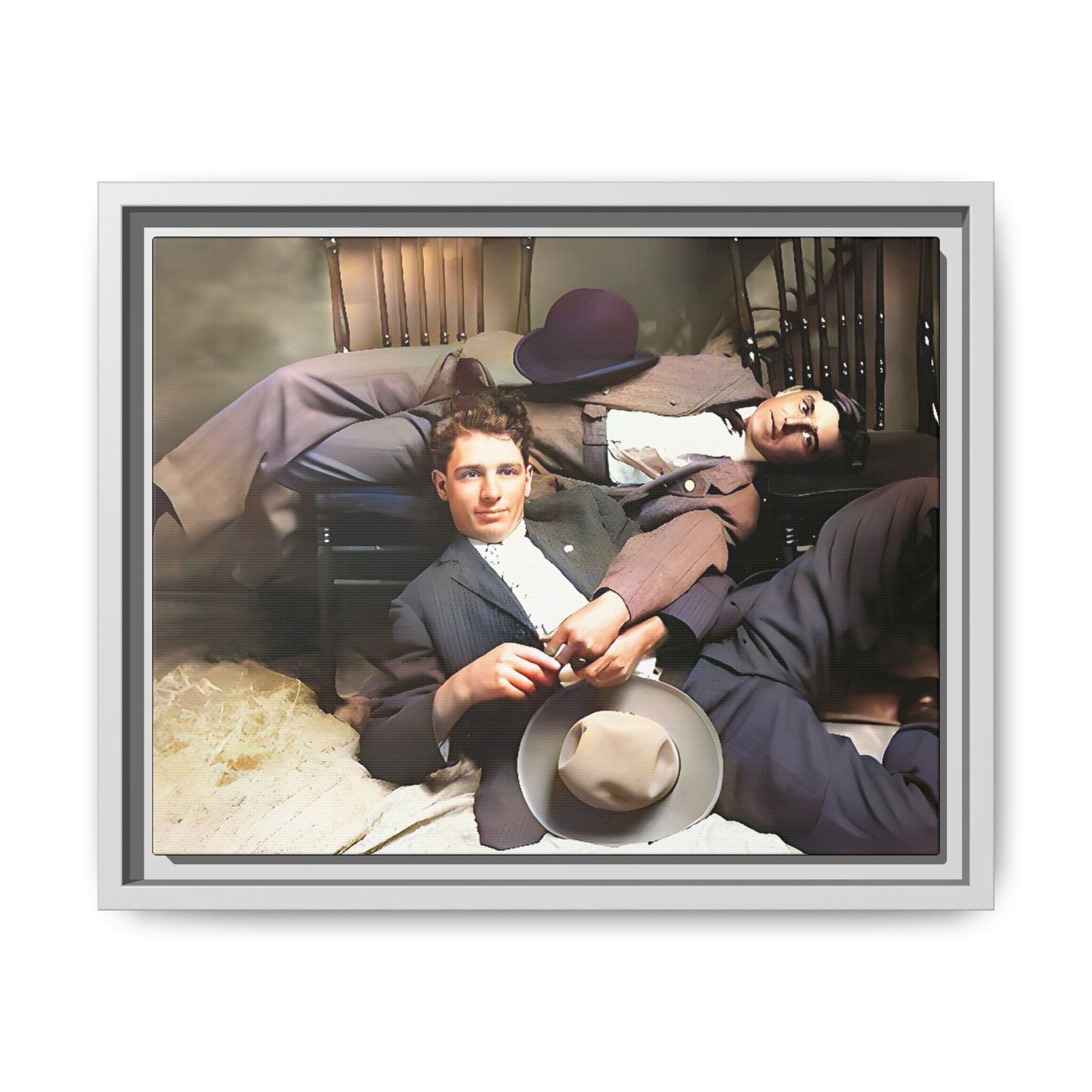 A vintage portrait of Victor & Benjamin in Madison, Wisconsin. This framed matte canvas captures LGBTQ+ history, love, and deep connection, making it a meaningful and timeless addition to any collection or home decor. Gay Couple