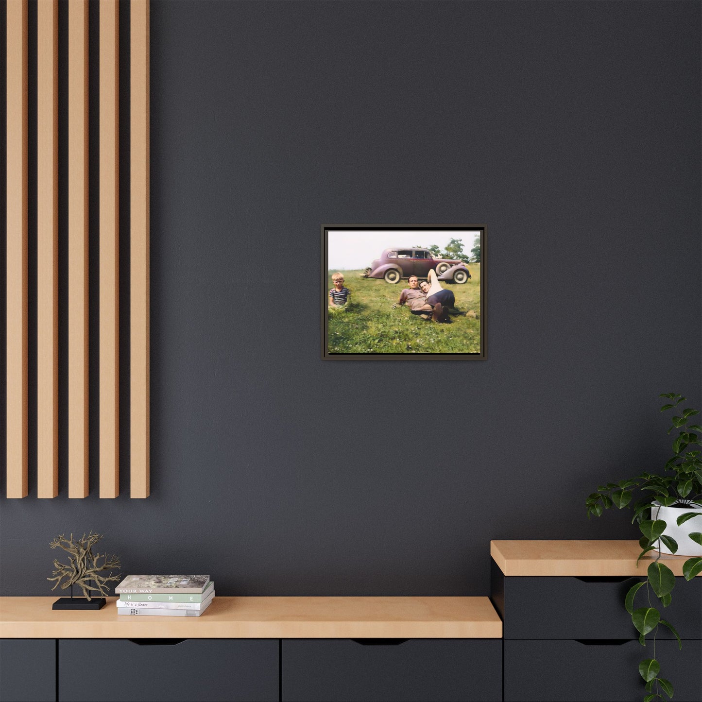 A vintage LGBTQ+ Fathers' Day portrait from Toms River, NJ. This framed matte canvas captures a tender moment of love, resilience, and family, making it a meaningful keepsake for collectors, history lovers, and those celebrating chosen family. Two Dads Vintage Photo