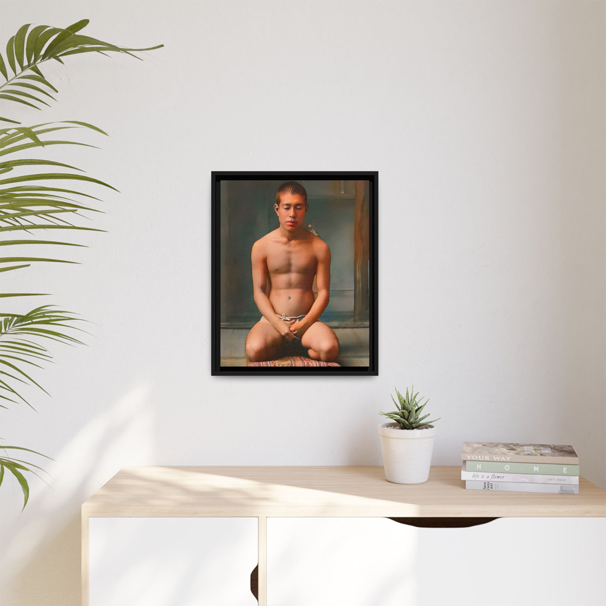 A restored vintage portrait of Minato in Nara, Japan. This framed matte canvas captures mindfulness, serenity, and cultural heritage.