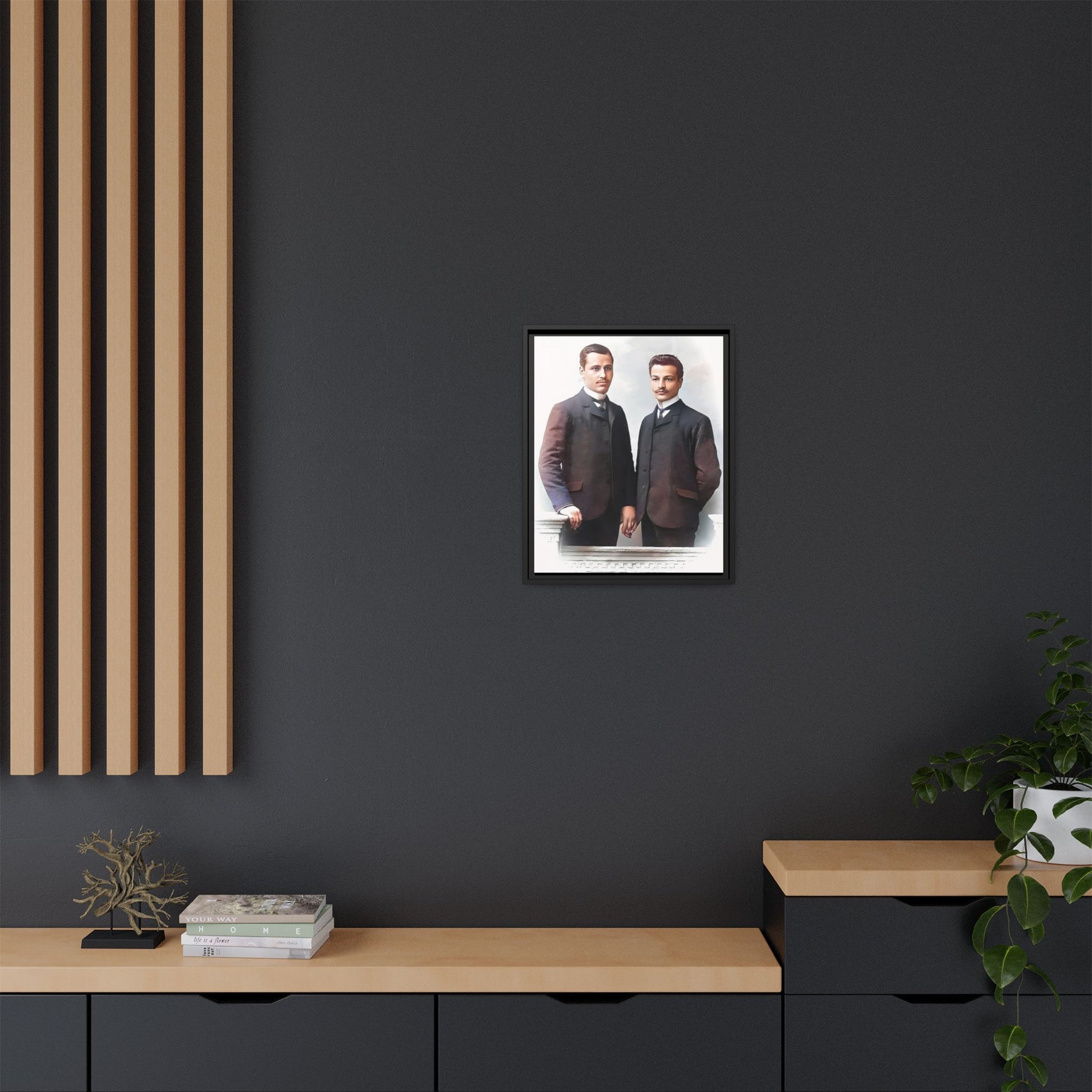 A restored vintage portrait of Asen & Gavril in Plovdiv, Bulgaria. This framed matte canvas honors LGBTQ+ history, timeless love, and European heritage. Gay Couple