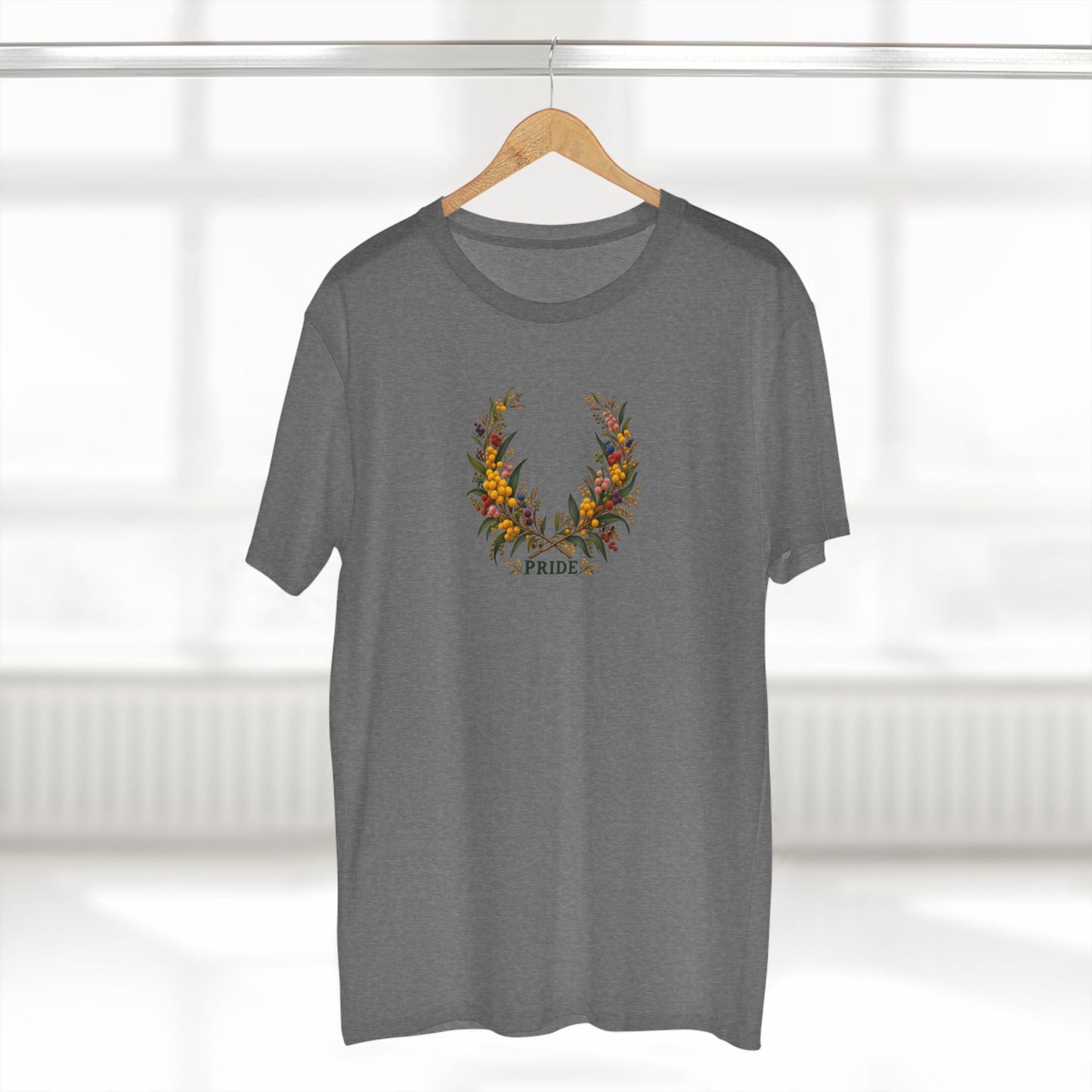 Australian Golden Wattle Pride T-Shirt | LGBTQ Botanical Wreath Tee