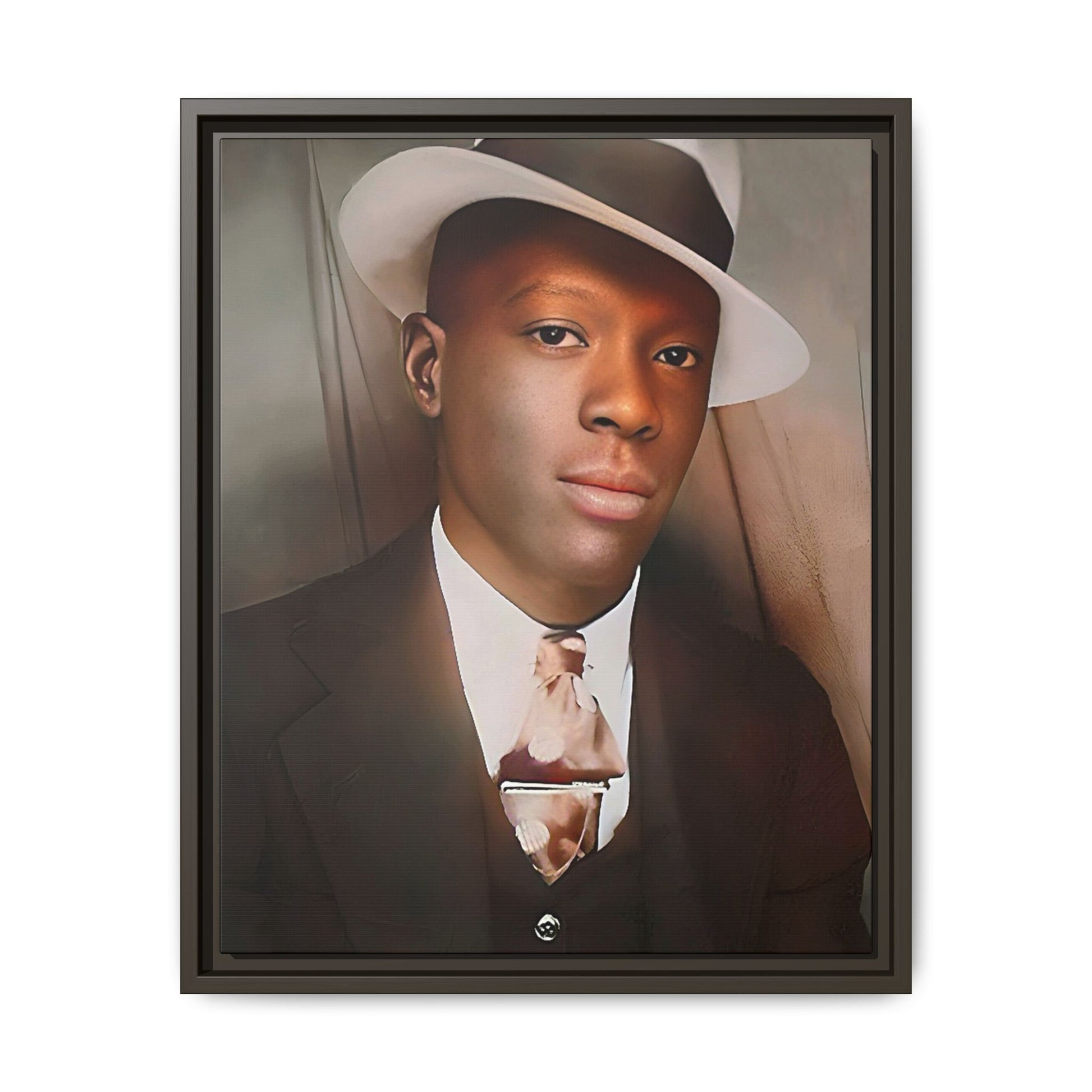 A framed vintage portrait on matte canvas featuring Louis in Meridian, Mississippi, capturing timeless elegance and classic sophistication. African-American Male Photo Booth