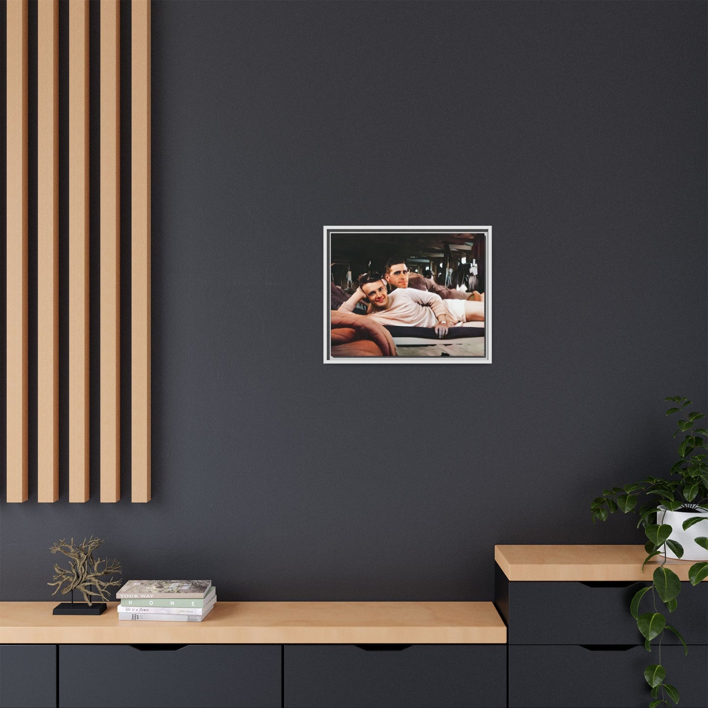 Jules & Seymour - At Ease Together | Vintage 1940s Gay Couple Photo | Restored Framed Matte Canvas Art | Camp Campbell KY Gay Couple