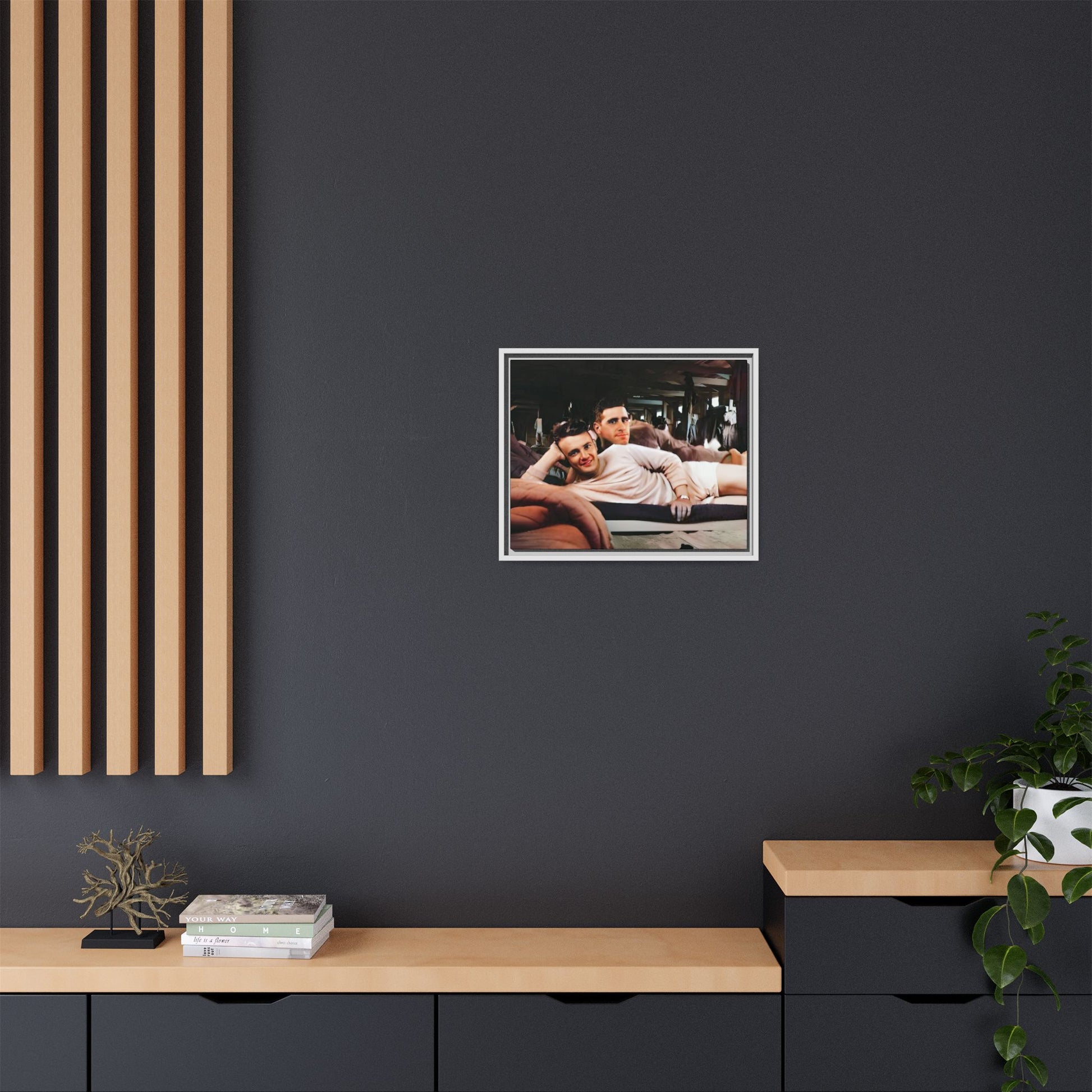 Jules & Seymour - At Ease Together | Vintage 1940s Gay Couple Photo | Restored Framed Matte Canvas Art | Camp Campbell KY Gay Couple