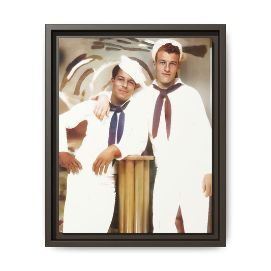 Vintage portrait of Leo & Russel aboard the USS South Dakota. Dressed in crisp naval whites, this LGBTQ+ military art print honors love, service, and history. A perfect addition for collectors, history lovers, and those who cherish authentic connections. African American Gay Juneteenth Black History Month Love Couple