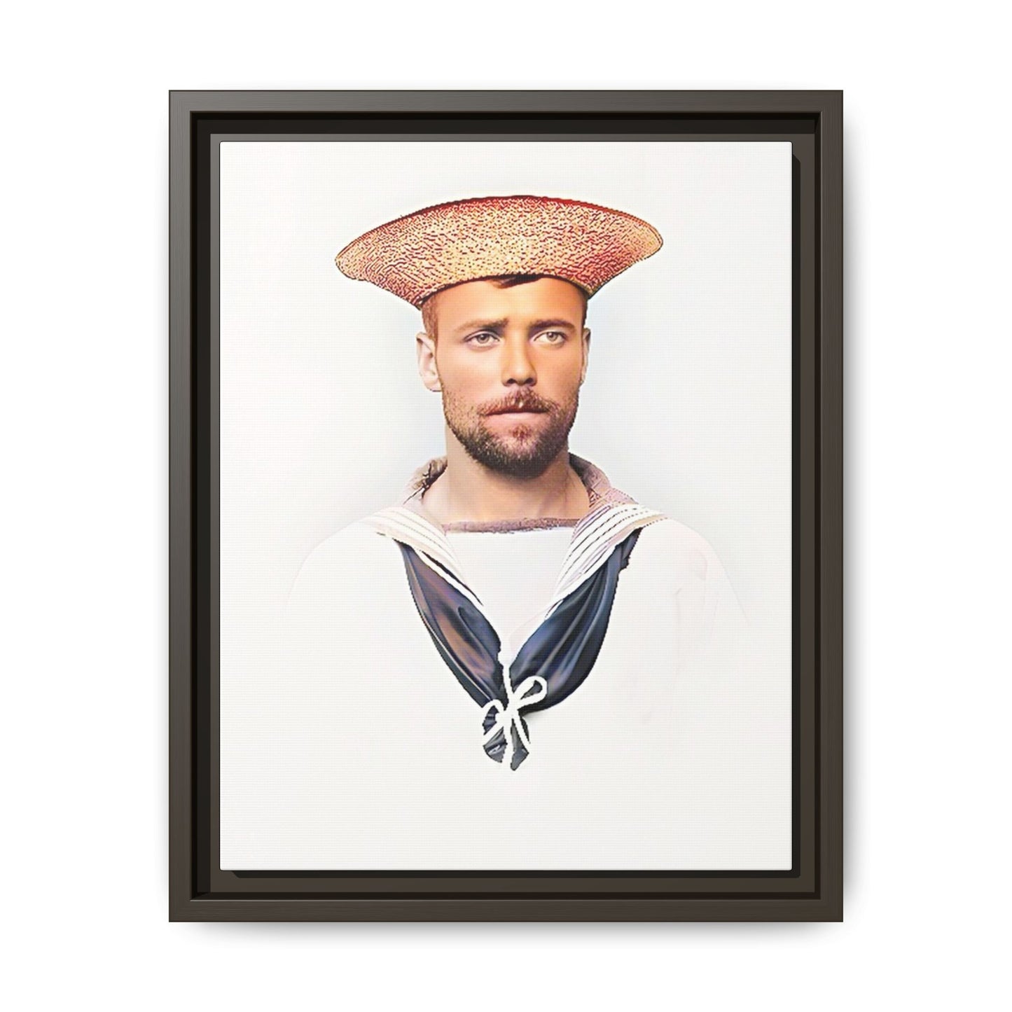 A restored vintage portrait of Elijah, a British sailor in Weihaiwei, China. This framed matte canvas honors naval history, tradition, and duty.