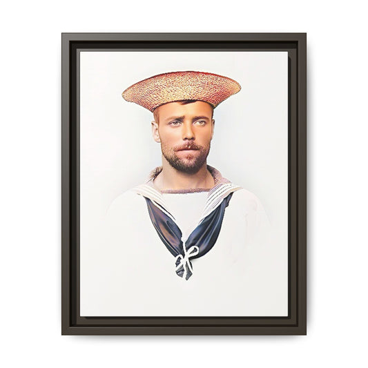A restored vintage portrait of Elijah, a British sailor in Weihaiwei, China. This framed matte canvas honors naval history, tradition, and duty.