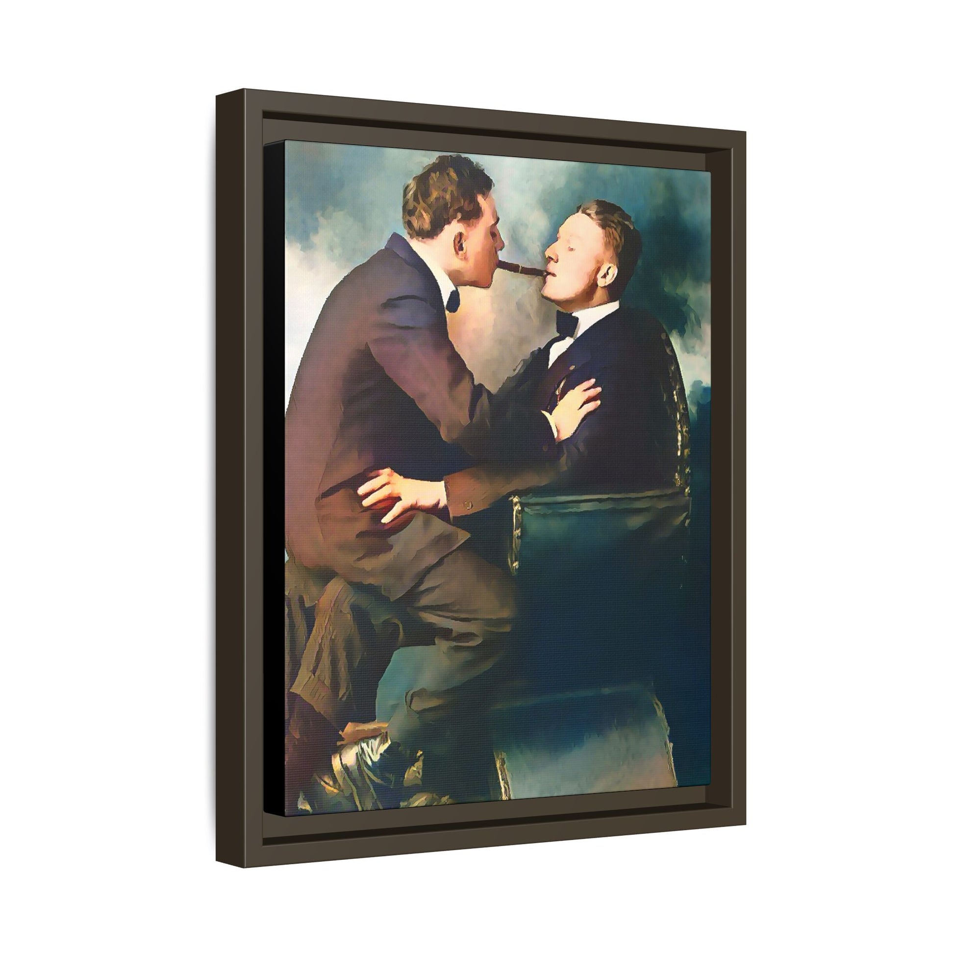 A restored vintage bohemian portrait of Argento & Lucius in Portland, Oregon. This framed matte canvas honors LGBTQ+ history, intimacy, and artistic freedom. Gay Couple
