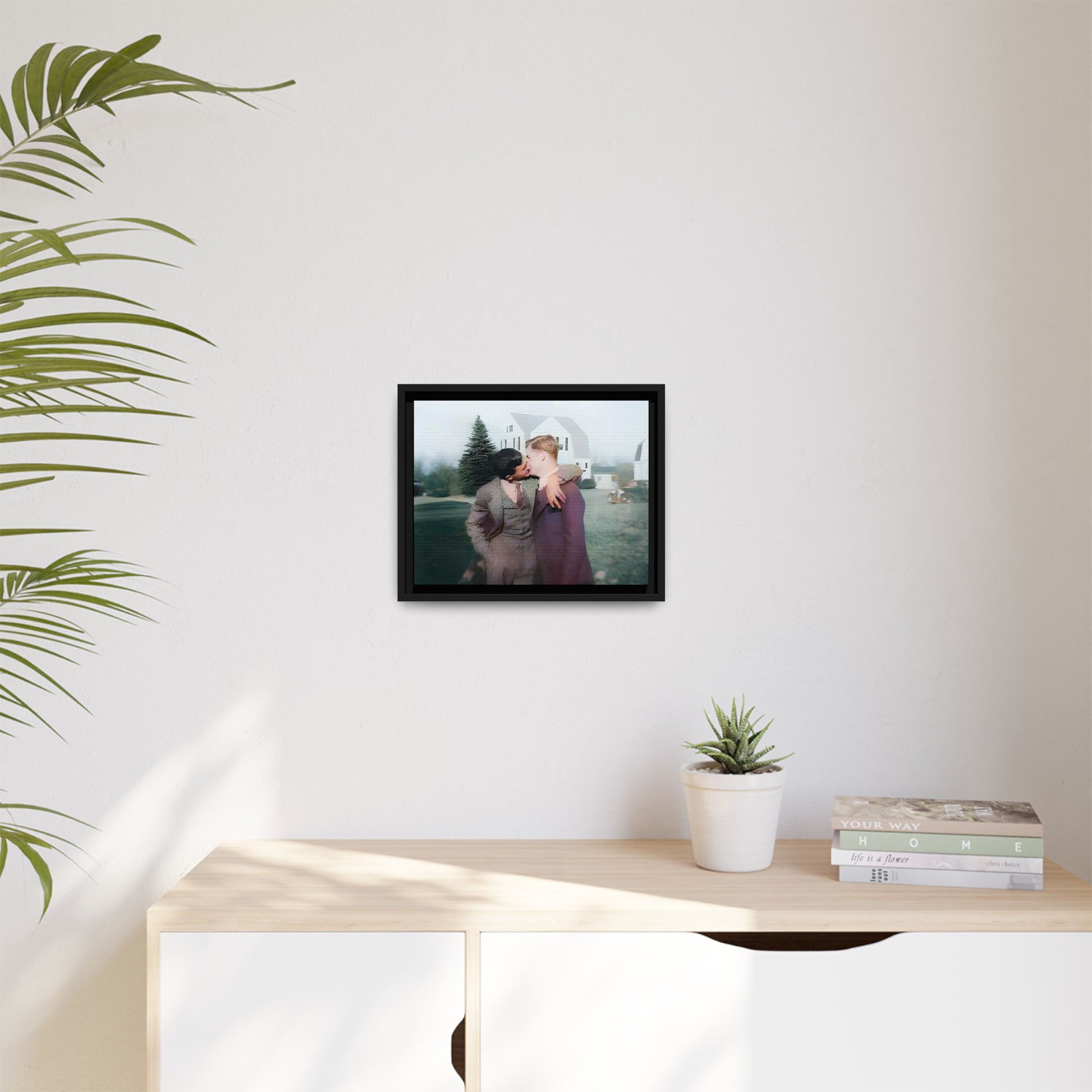 A vintage LGBTQ+ portrait of Milton & Shawn in Londonderry, NH. This framed matte canvas captures a timeless moment of love and resilience, making it a perfect piece for collectors, history enthusiasts, and those celebrating love in all forms. Gay Couple Art