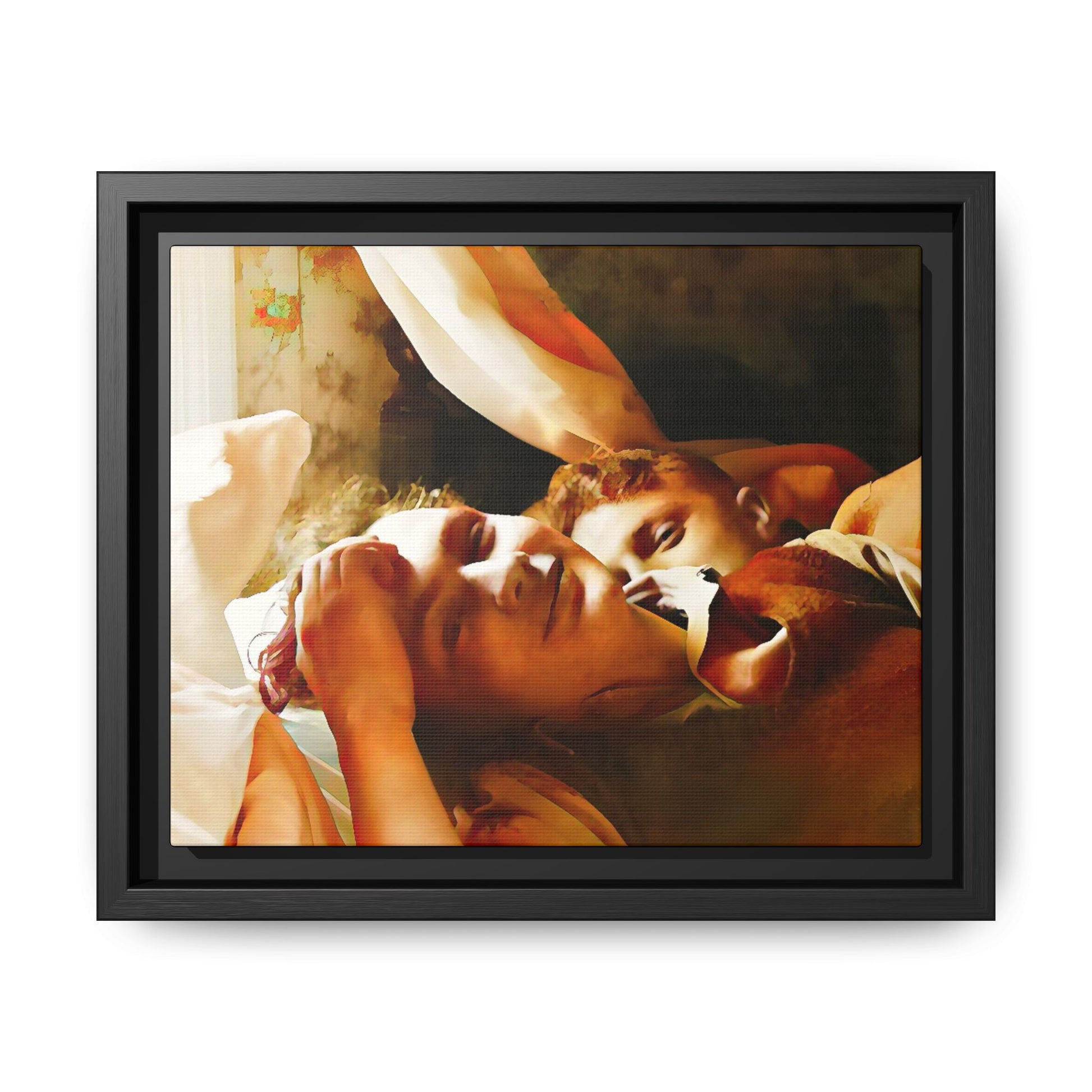 A heartwarming vintage portrait of Edwin and Floyd in Burlington, Vermont. This framed canvas print captures a quiet moment of LGBTQ+ love and intimacy, perfect for home decor, collectors, or as a sentimental gift celebrating timeless affection.