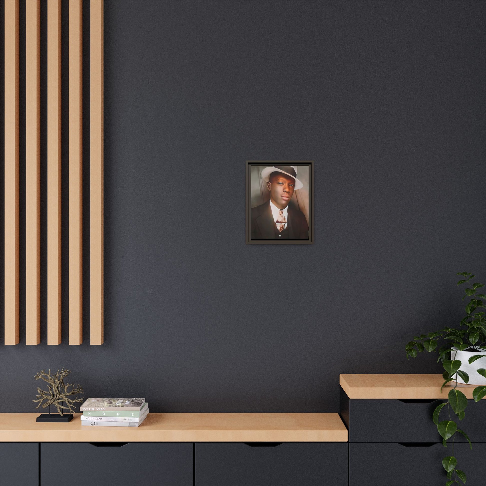 A framed vintage portrait on matte canvas featuring Louis in Meridian, Mississippi, capturing timeless elegance and classic sophistication. African-American Male Photo Booth