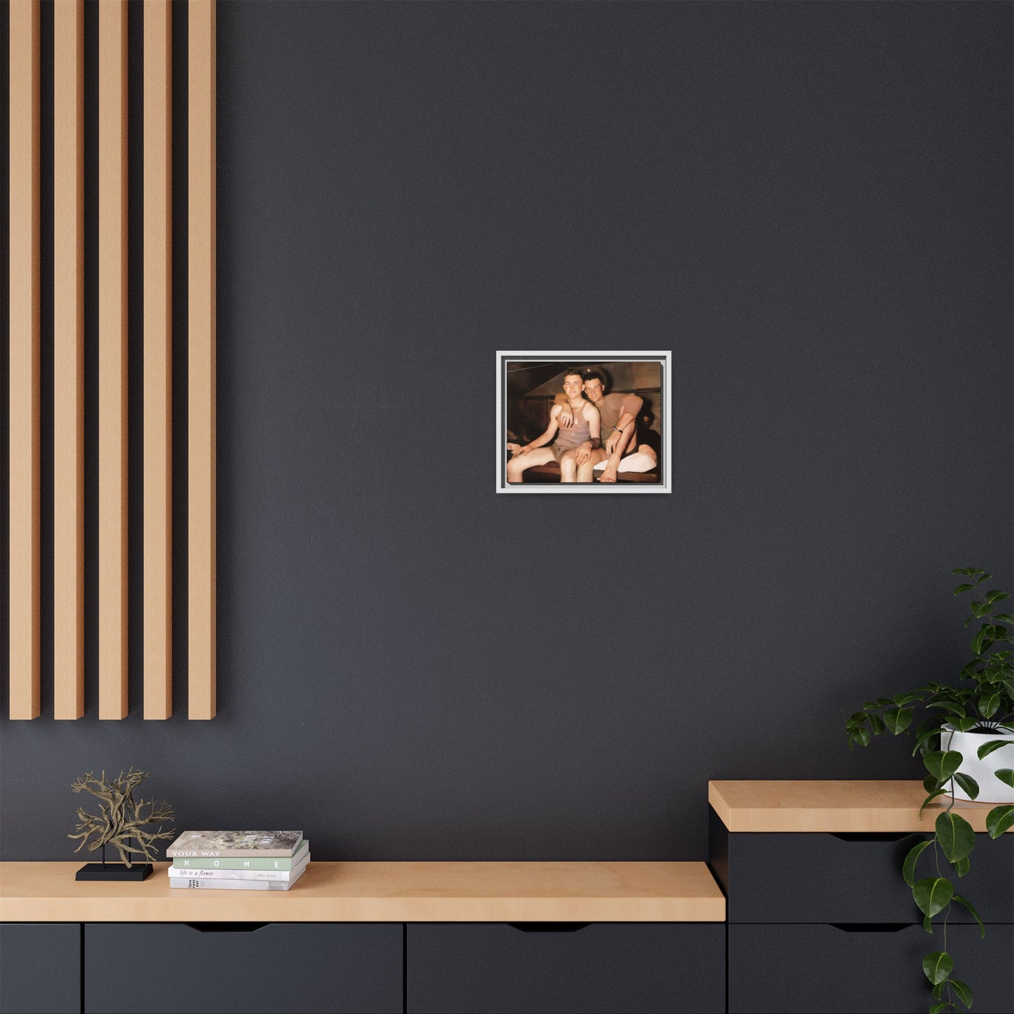 Barracks, Oahu. This framed canvas print honors LGBTQ+ history, military camaraderie, and timeless love, making it a unique and meaningful piece for collectors and history enthusiasts.