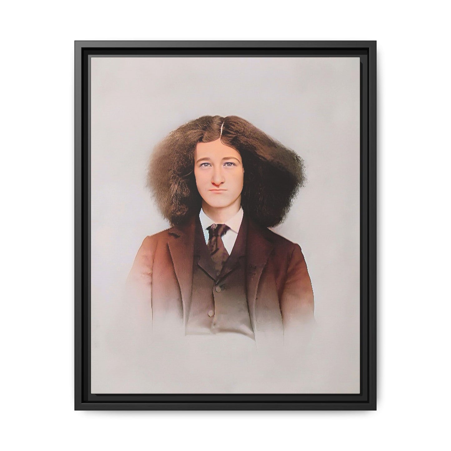 A framed vintage portrait on matte canvas featuring Theo in Eden Mills, Vermont, capturing confidence, identity, and timeless elegance. Trans Man LGBTQ