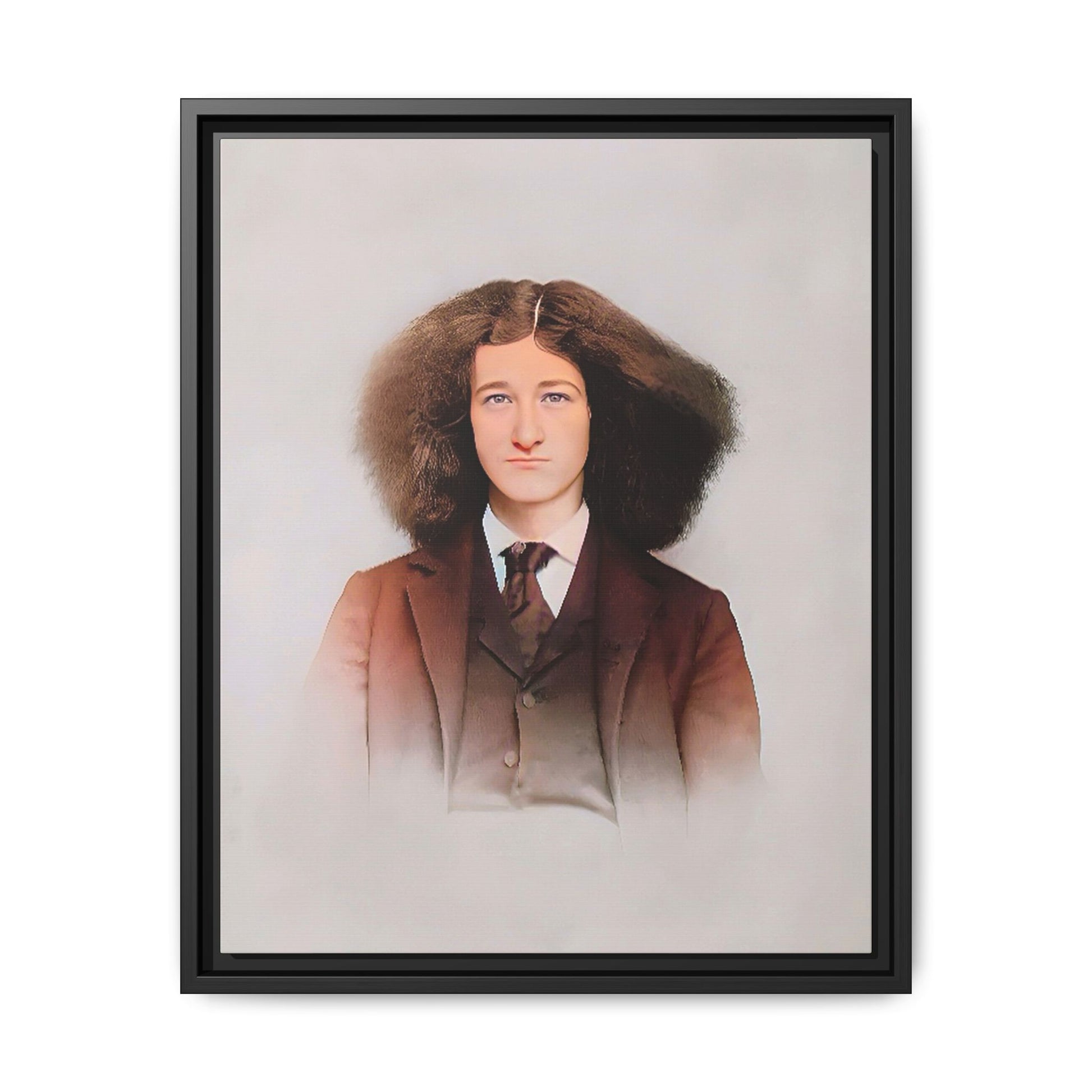 A framed vintage portrait on matte canvas featuring Theo in Eden Mills, Vermont, capturing confidence, identity, and timeless elegance. Trans Man LGBTQ