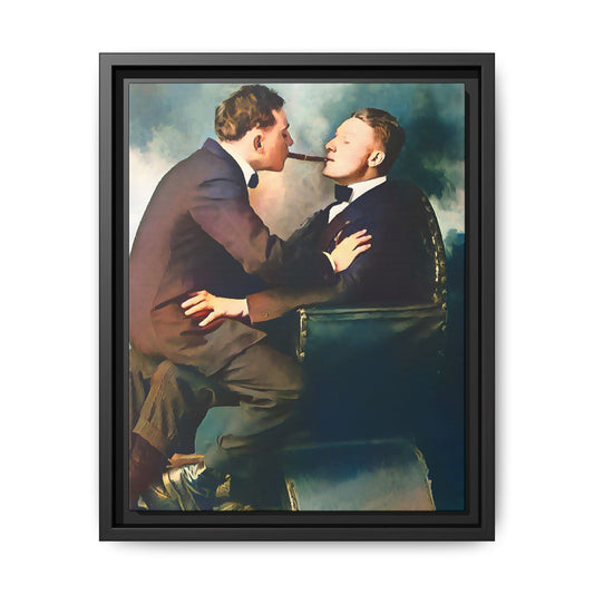 A restored vintage bohemian portrait of Argento & Lucius in Portland, Oregon. This framed matte canvas honors LGBTQ+ history, intimacy, and artistic freedom. Gay Couple