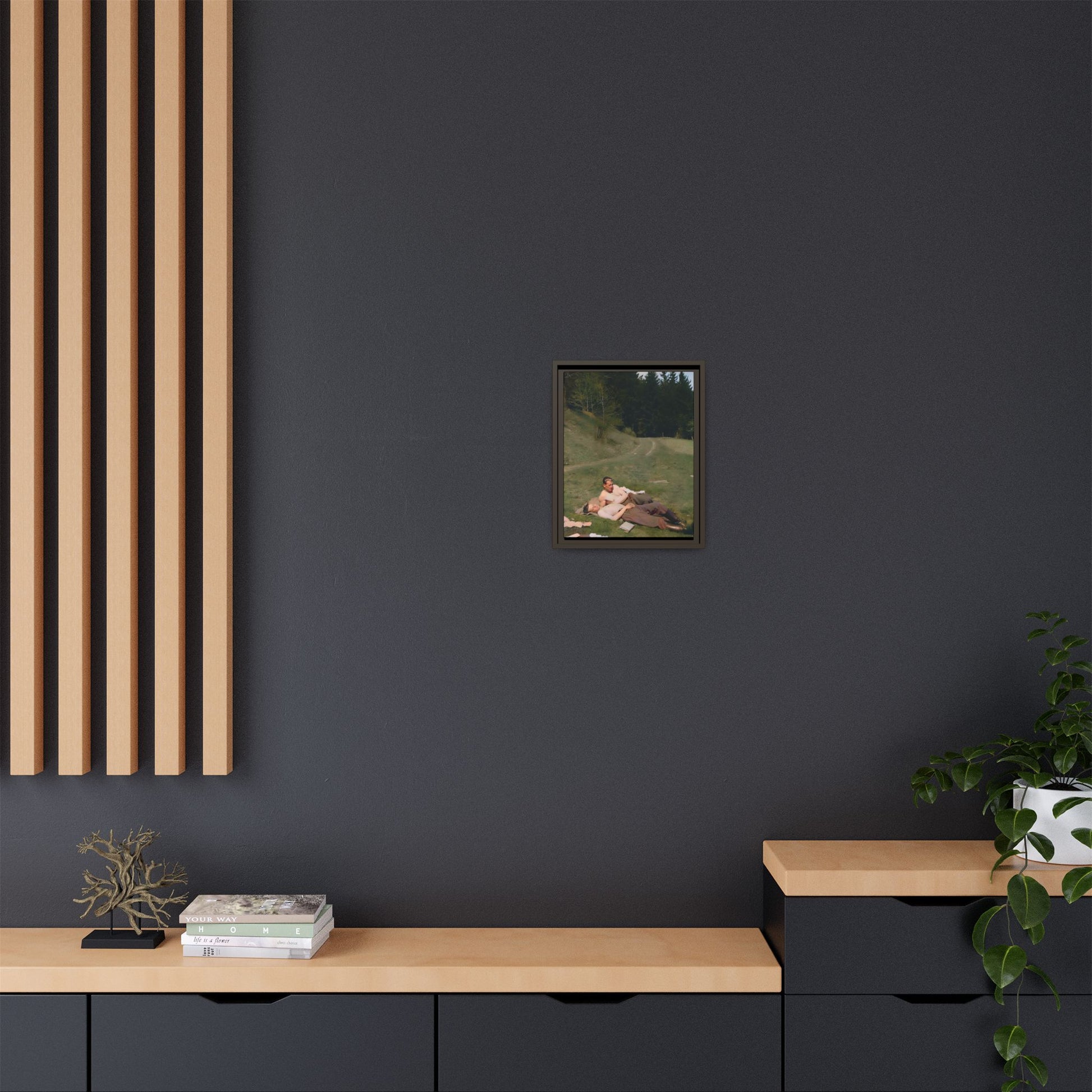 A framed vintage portrait on matte canvas featuring Anthony and Claude in the Belluno Dolomites, capturing nature, serenity, and timeless connection. Gay Couple, LGBTQ Soldiers