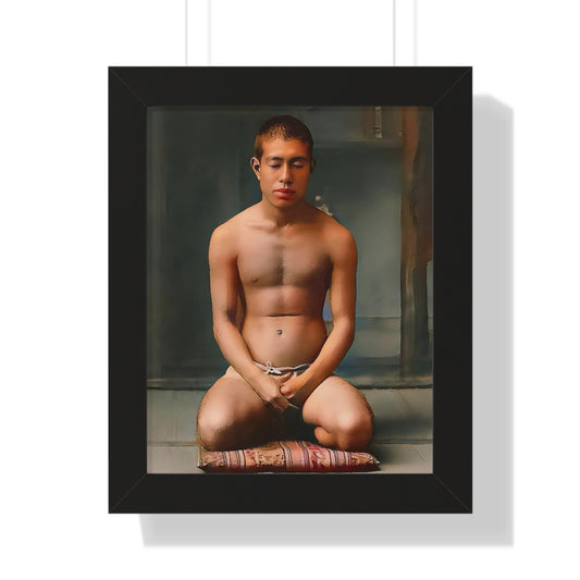 celibataire 025 | Framed Poster Vintage Asian Male Man Meditation Pose Yoga Queer LBTQ Gay Gift Dad