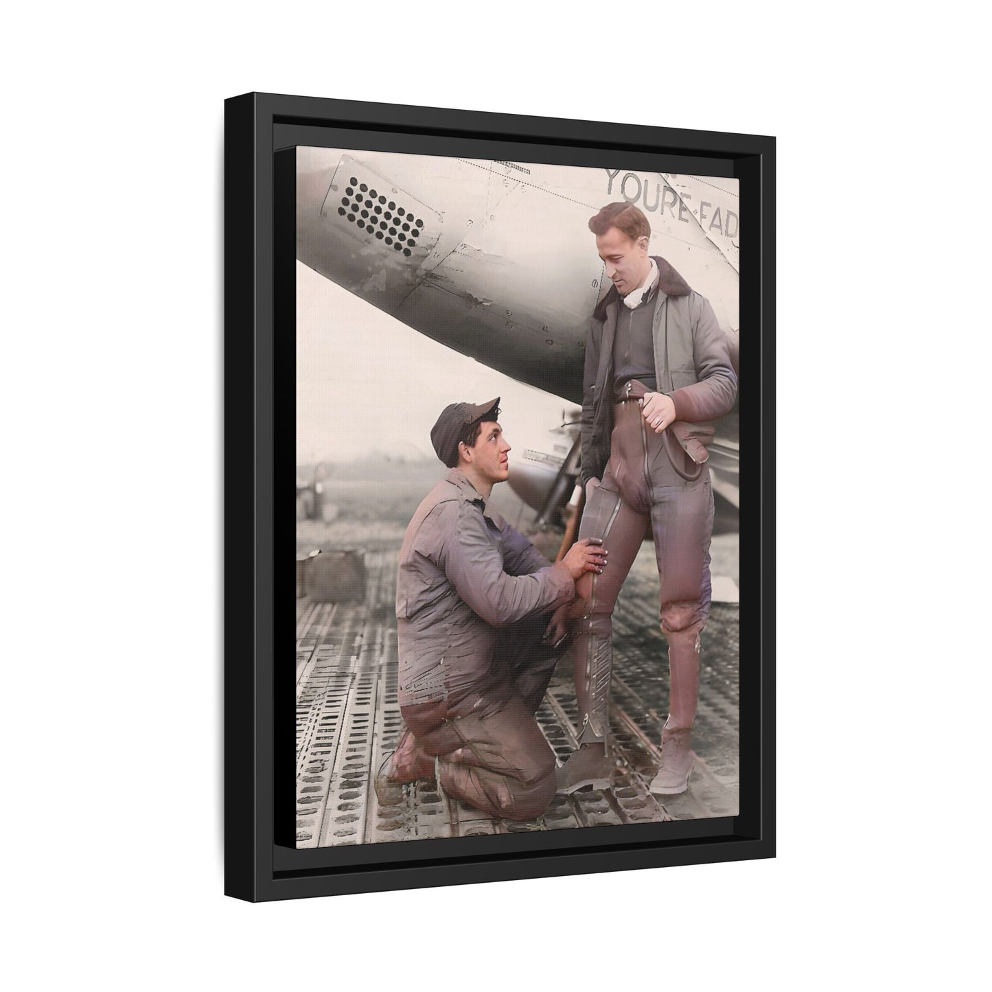 Vintage portrait of Frank & Albert aboard the USS Hornet. A framed matte canvas honoring LGBTQ+ military history, resilience, and partnership. Perfect for collectors of historic navy art and lovers of timeless connections.