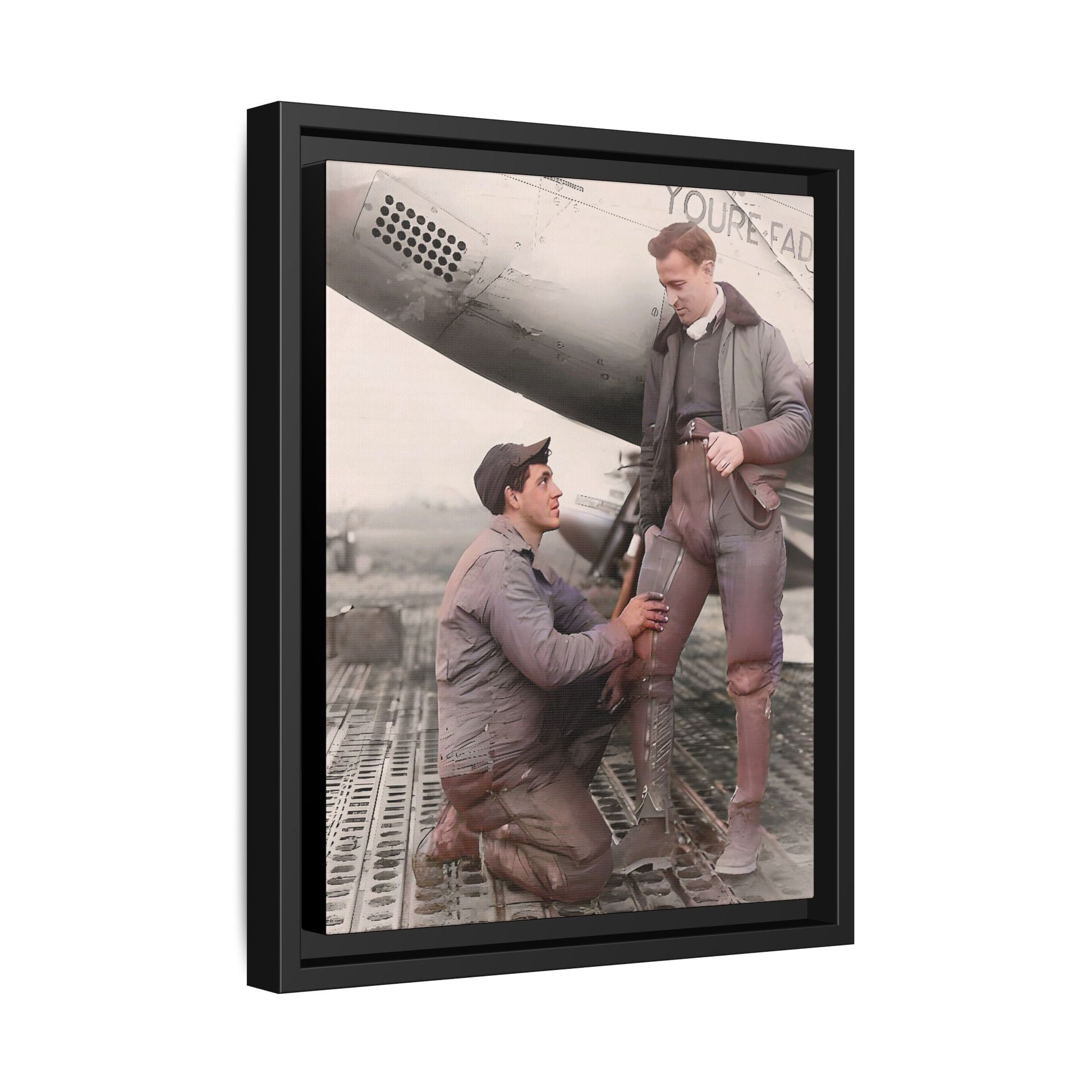 Vintage portrait of Frank & Albert aboard the USS Hornet. A framed matte canvas honoring LGBTQ+ military history, resilience, and partnership. Perfect for collectors of historic navy art and lovers of timeless connections.