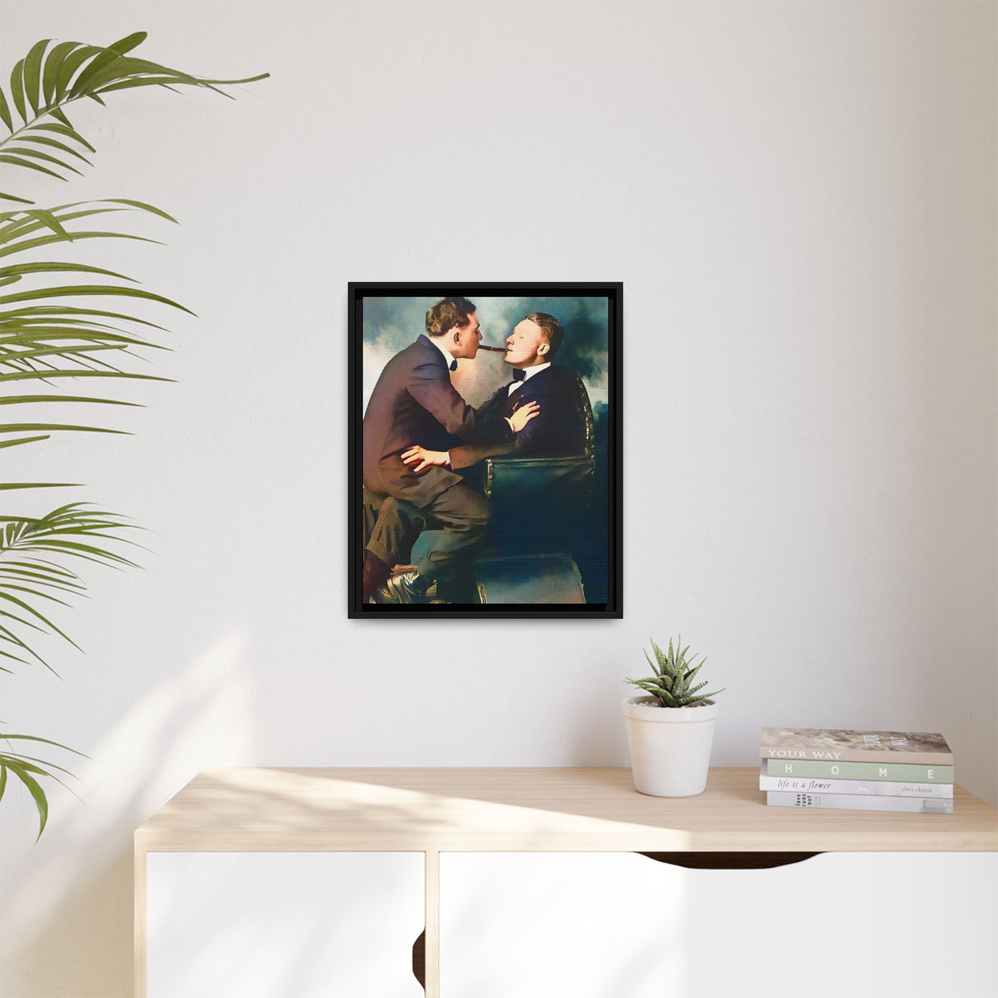 A restored vintage bohemian portrait of Argento & Lucius in Portland, Oregon. This framed matte canvas honors LGBTQ+ history, intimacy, and artistic freedom. Gay Couple