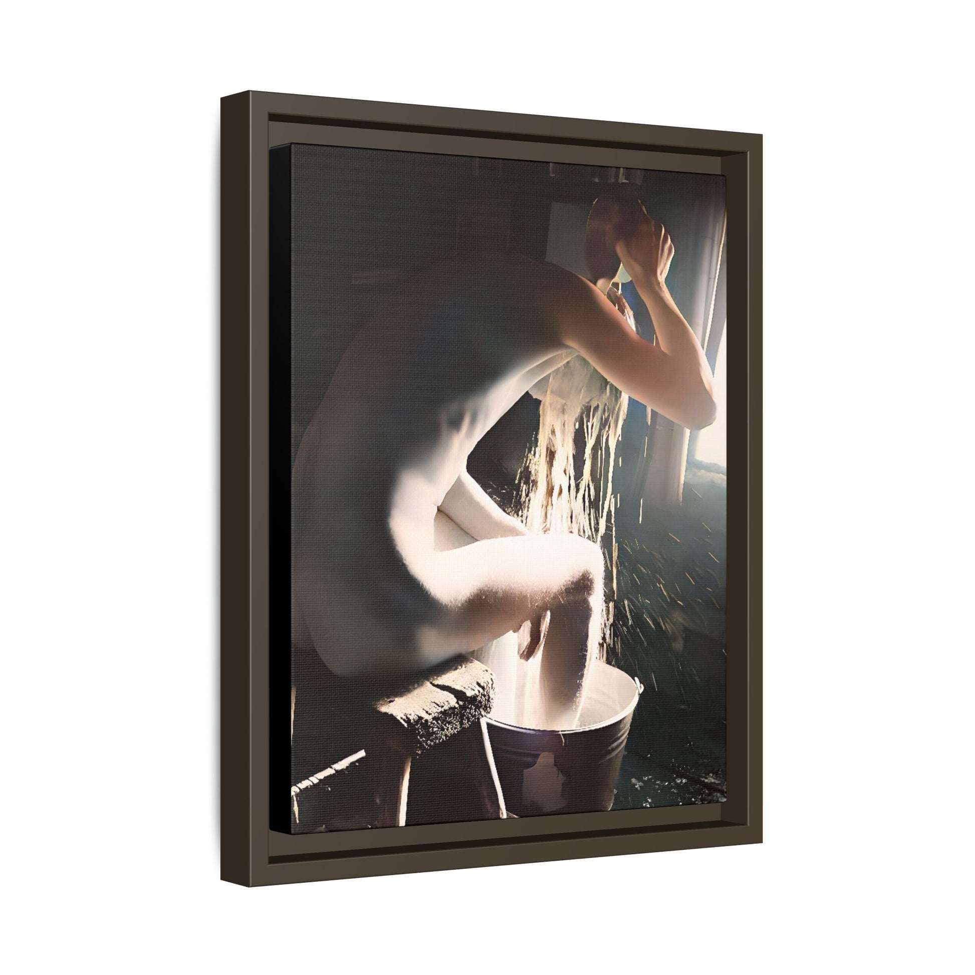 Restored early 20th-century photo of Roy during a rustic bathing ritual in Rock Springs, Wyoming, framed as wall décor celebrating simplicity and renewal.