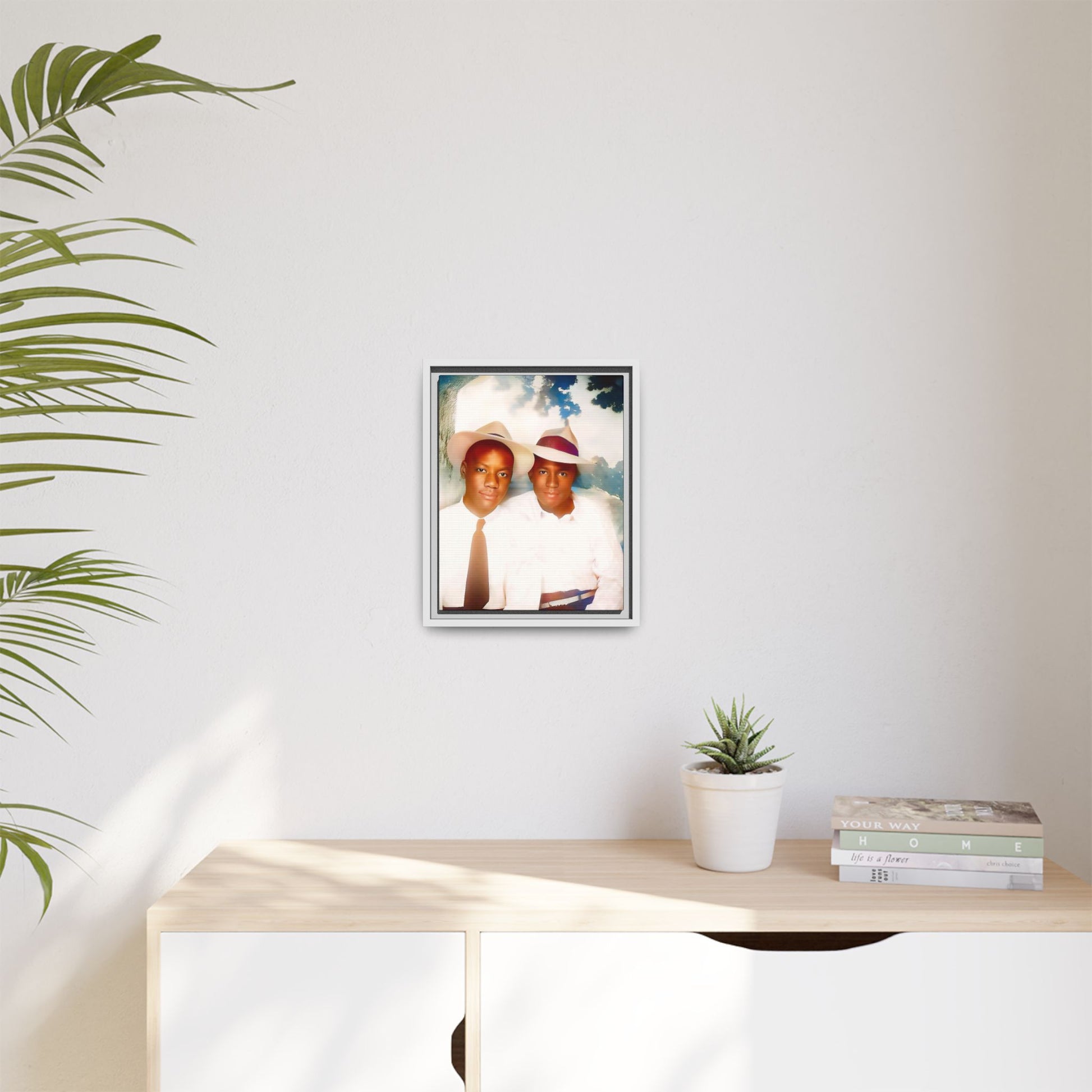 A restored vintage portrait of Bryson & Damien in Taylor, Mississippi. This framed matte canvas celebrates LGBTQ+ history, Southern charm, and timeless love. African American Gay Couple